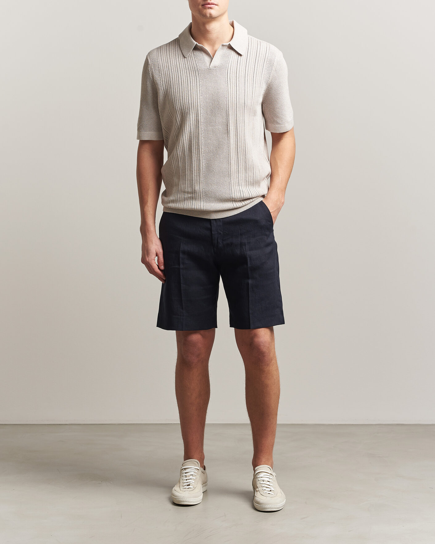 Herren | Poloshirts | Tiger of Sweden | Eoin Wool/Linen Knitted Polo Ivory