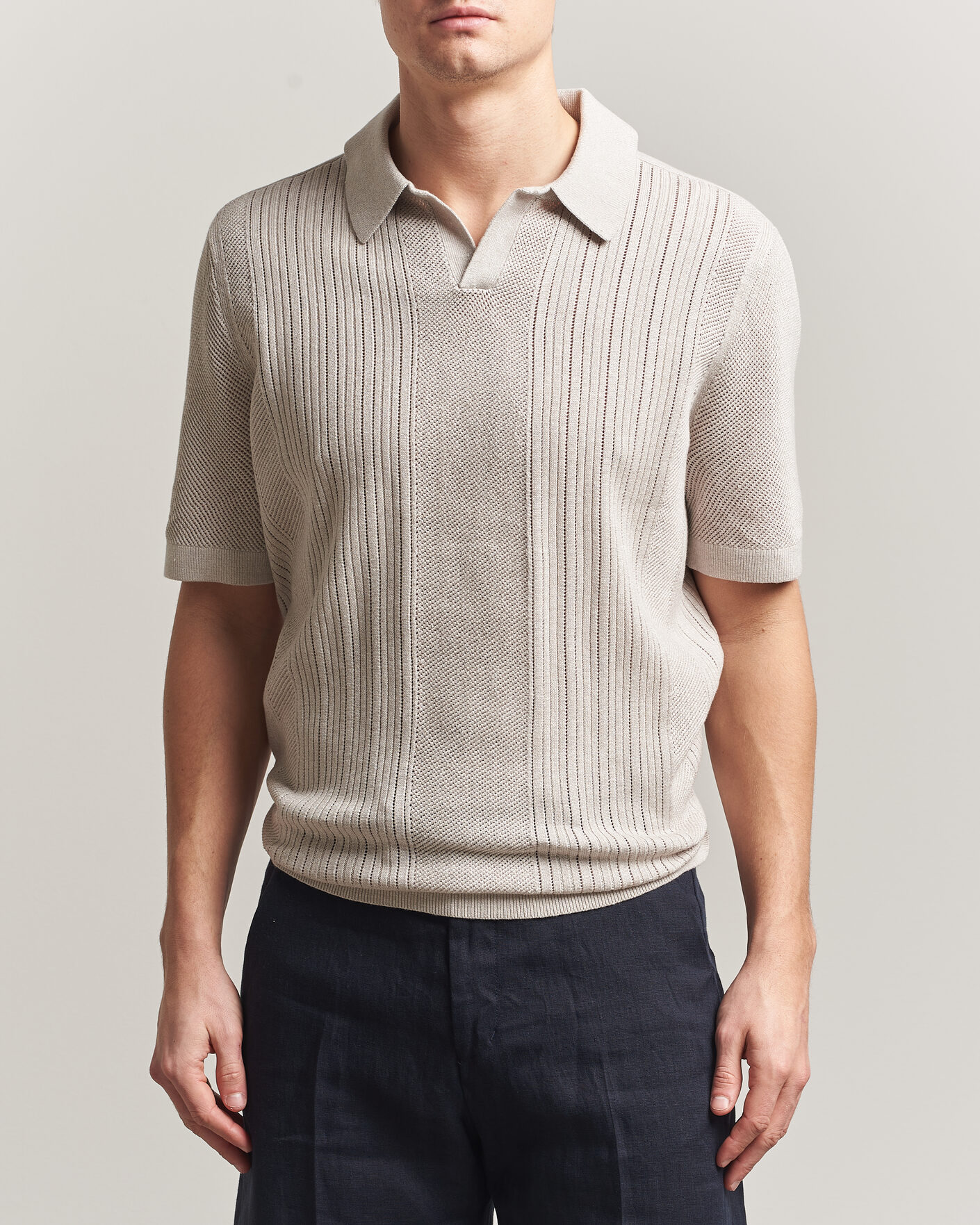 Herren | Poloshirts | Tiger of Sweden | Eoin Wool/Linen Knitted Polo Ivory