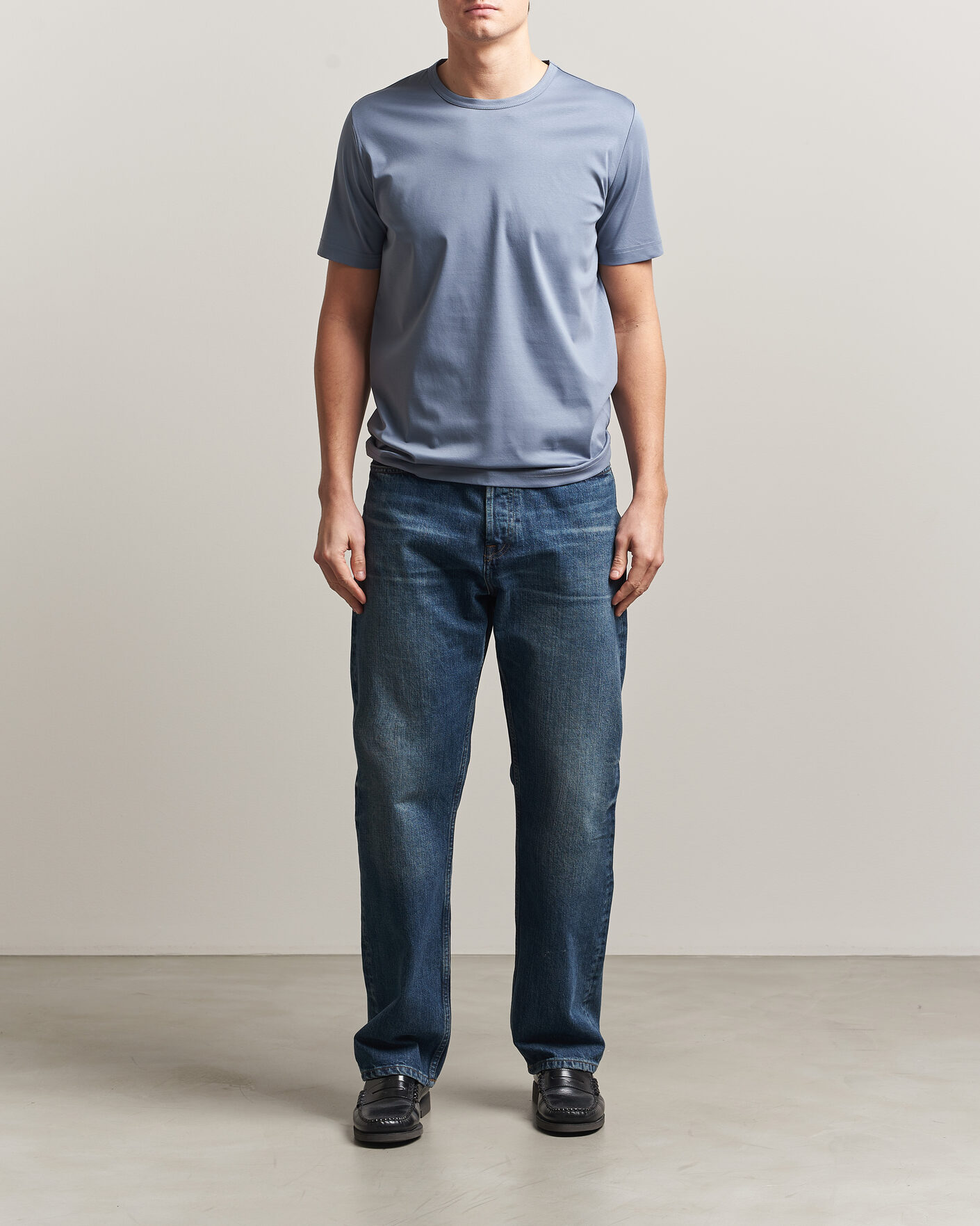 Herren | T-Shirts | Tiger of Sweden | Olaf Mercerized Cotton T-Shirt Dull Blue