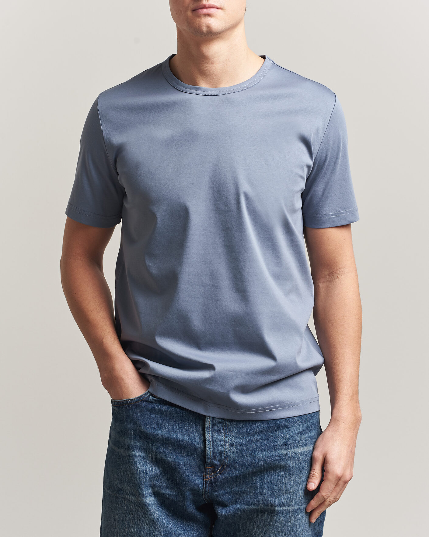 Herren | T-Shirts | Tiger of Sweden | Olaf Mercerized Cotton T-Shirt Dull Blue