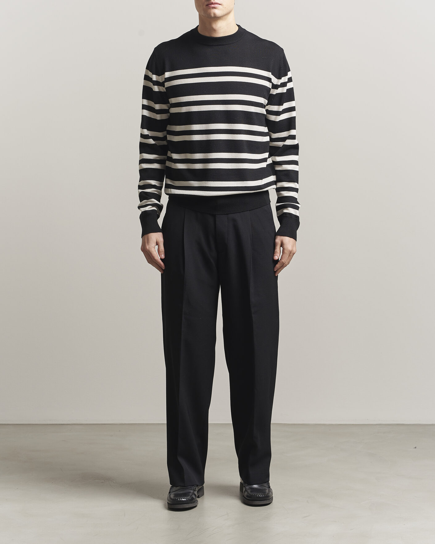 Herren | Pullover | Filippa K | Merino Knitted Striped Sweater Black/White
