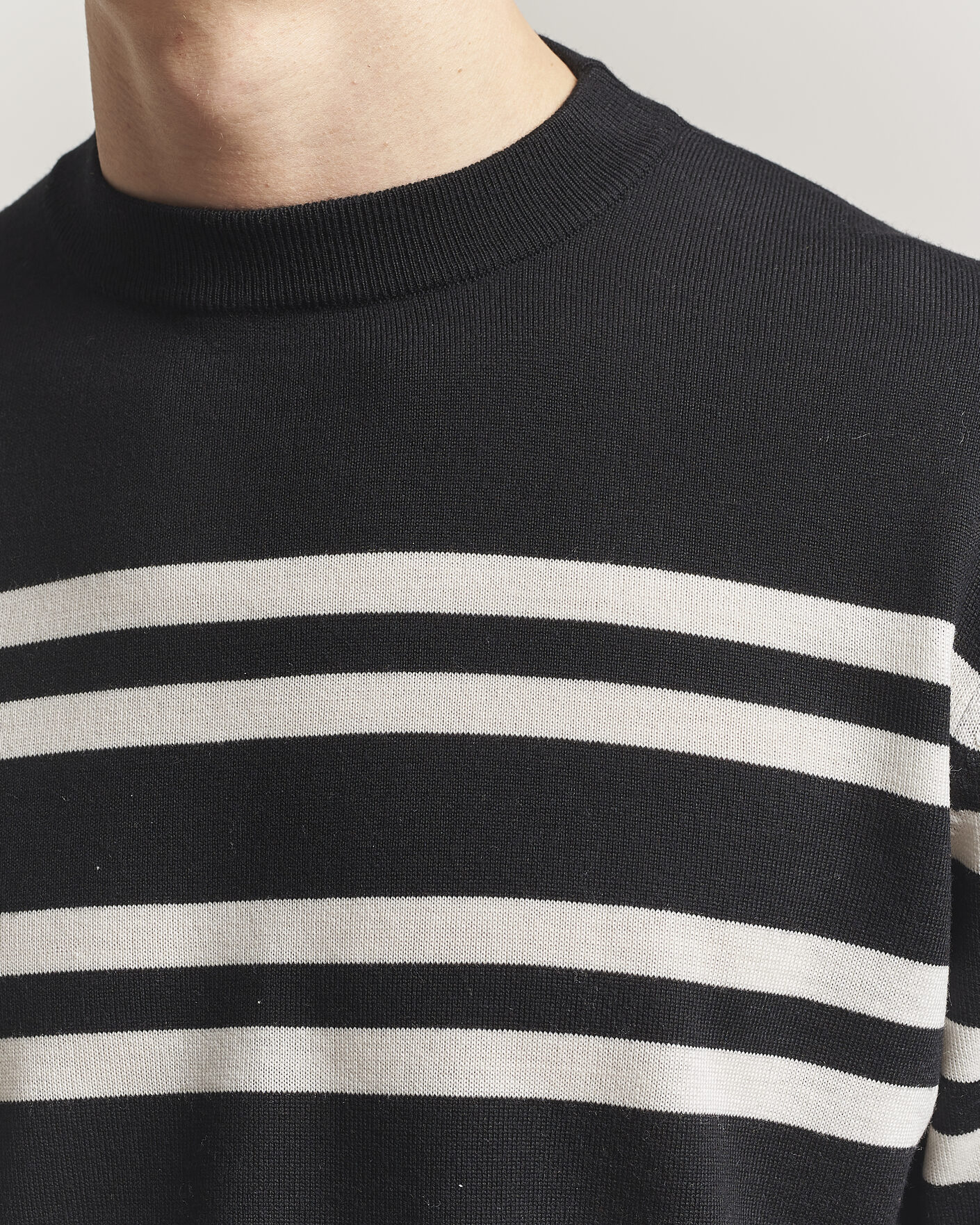 Herren | Pullover | Filippa K | Merino Knitted Striped Sweater Black/White