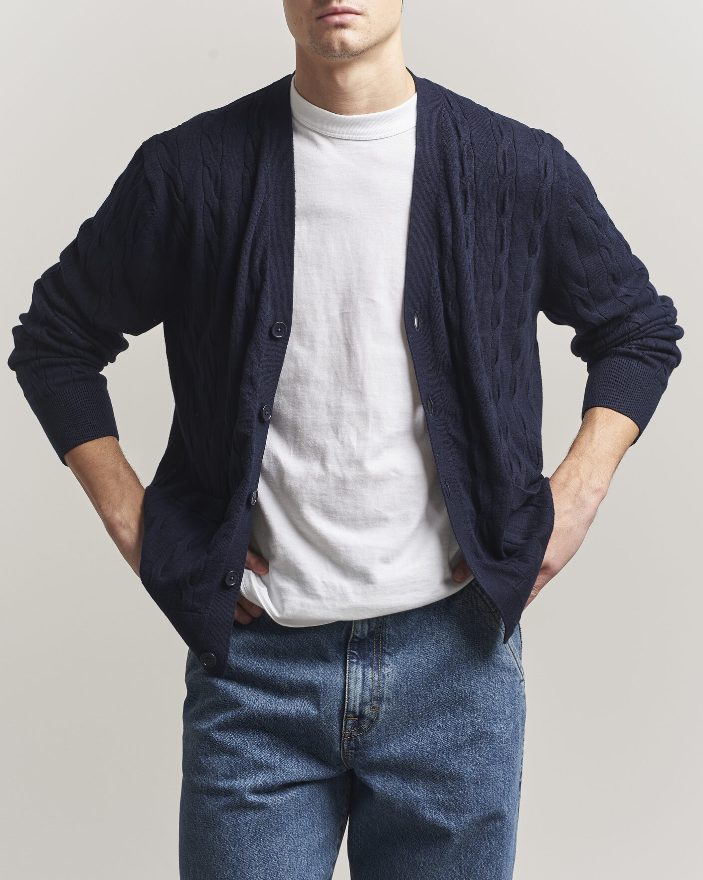 Herren | Pullover | Filippa K | Cotton/Merino Cable Cardigan Navy