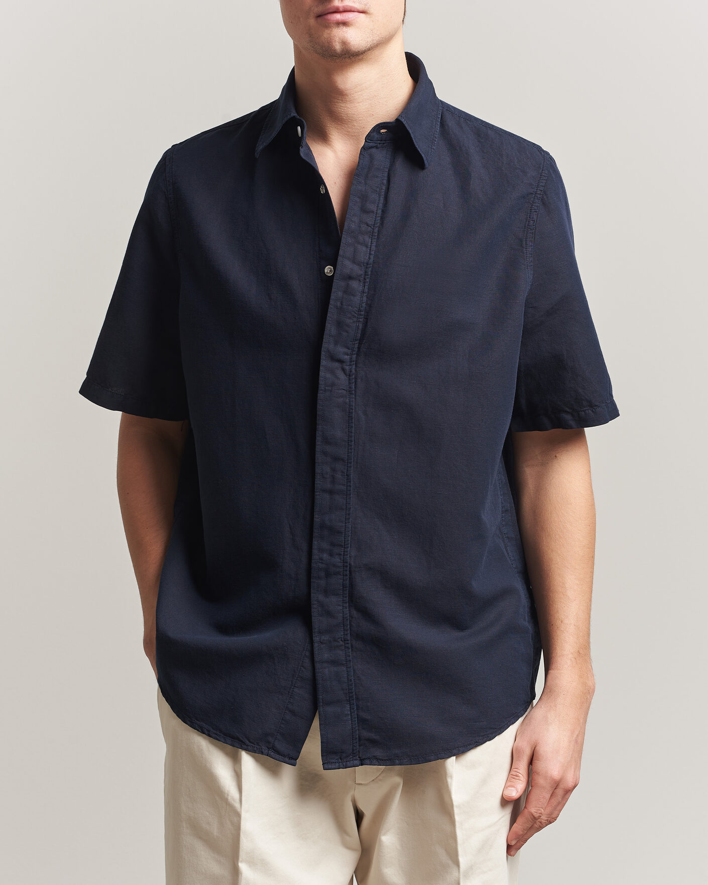 Herren | Hemden | Filippa K | Cotton/Linen Short Sleeve Shirt Navy