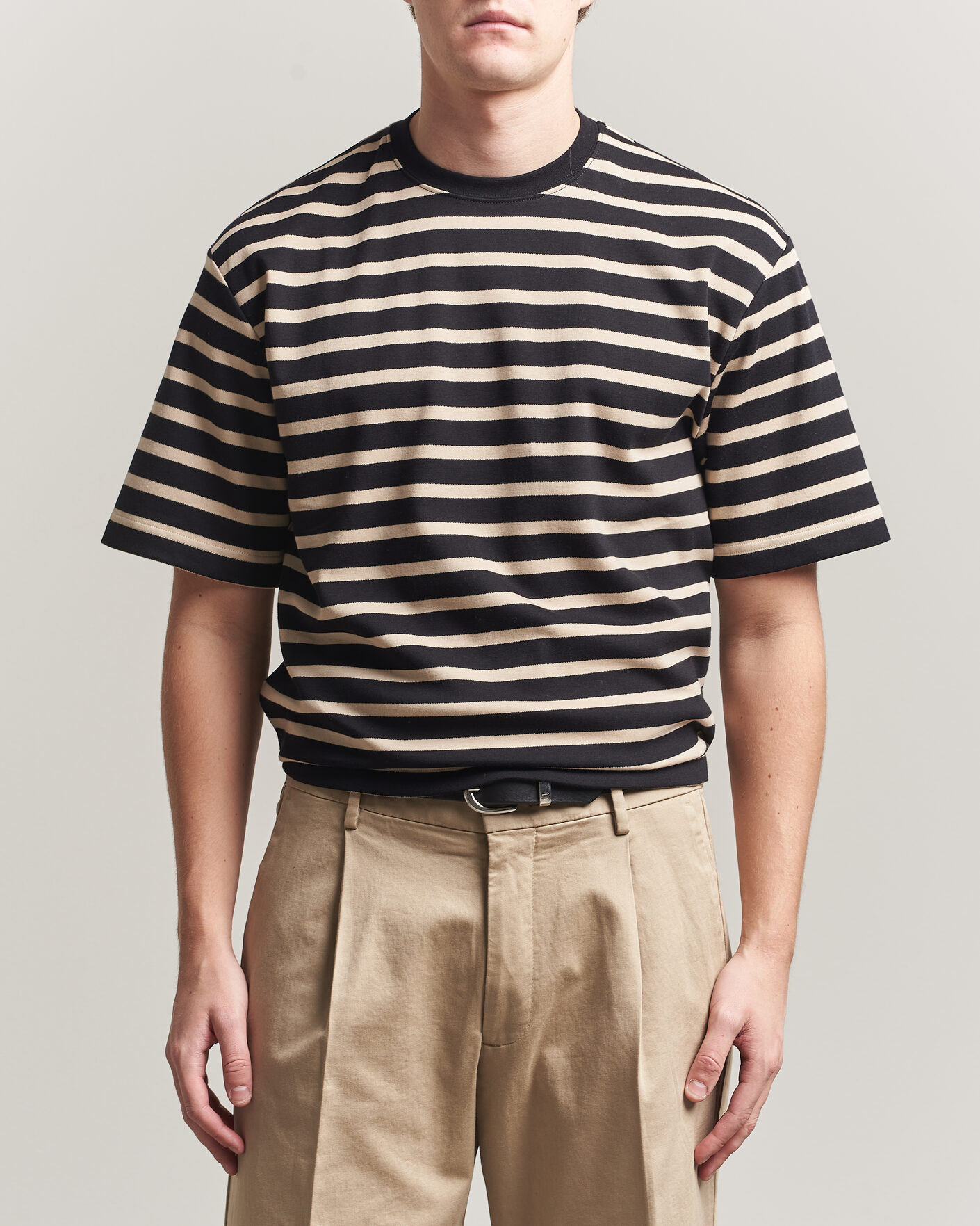 Herren | T-Shirts | Filippa K | Striped Crew Neck T-Shirt Black/Pearl