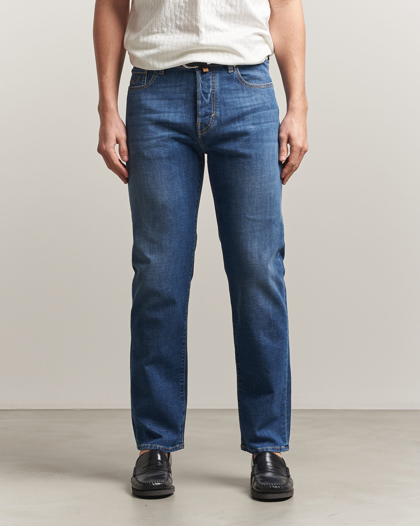 Herren | Jeans | Jacob Cohën | Edos Regular Straight Fit Stretch Jeans Mid Blue