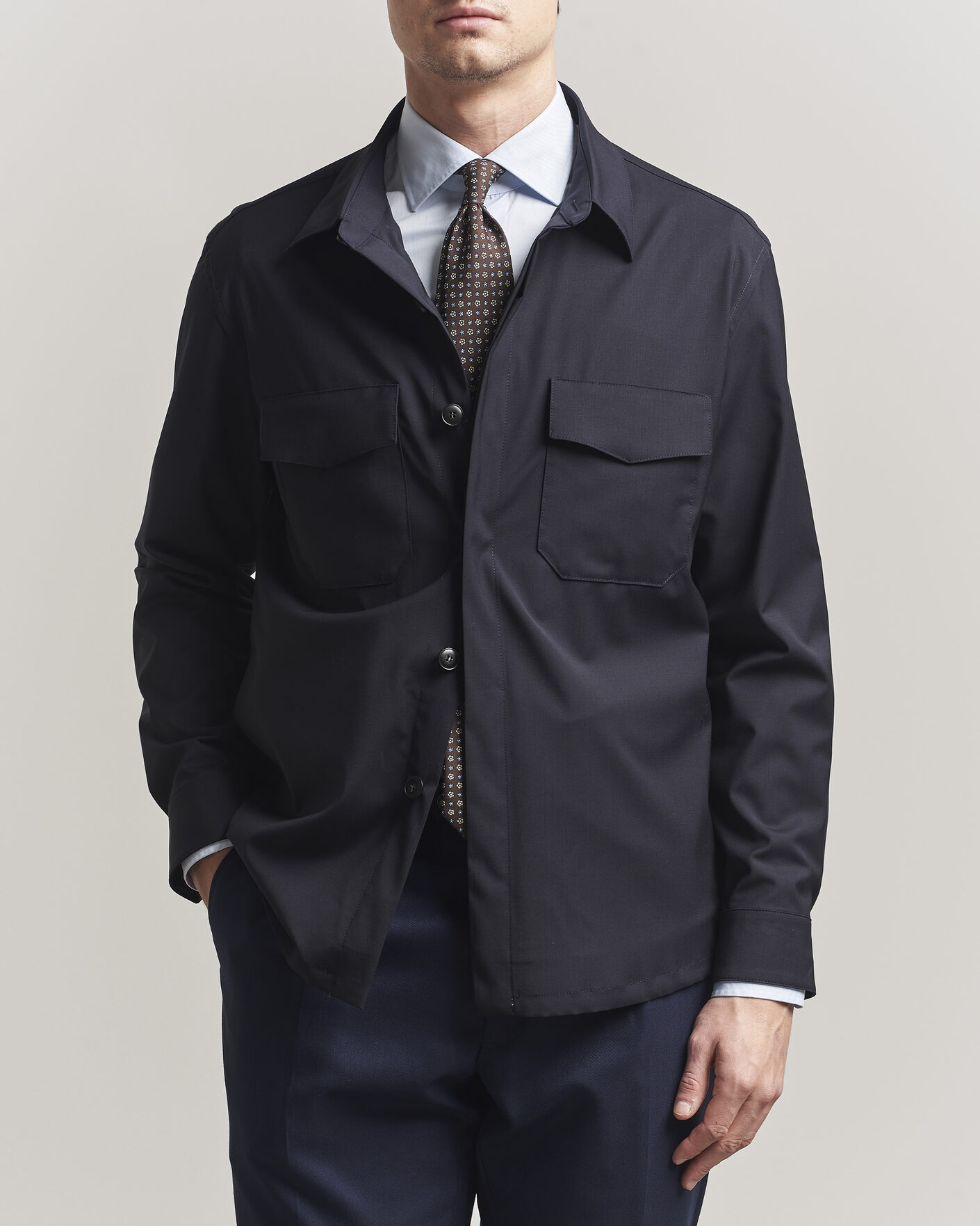 Herren | Hemden | Canali | Travel Wool Overshirt Navy