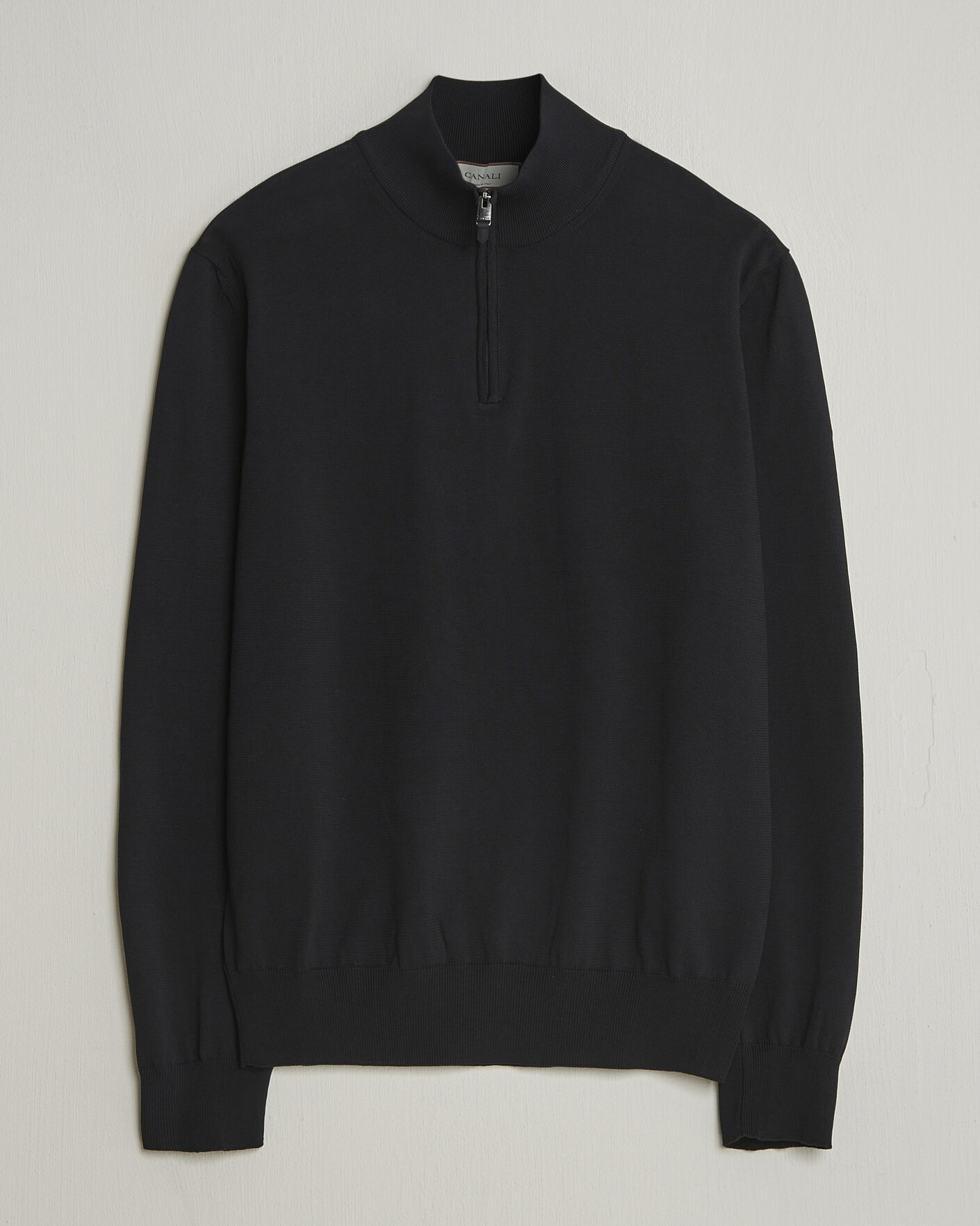 Herren | Pullover | Canali | Cotton Half Zip Black