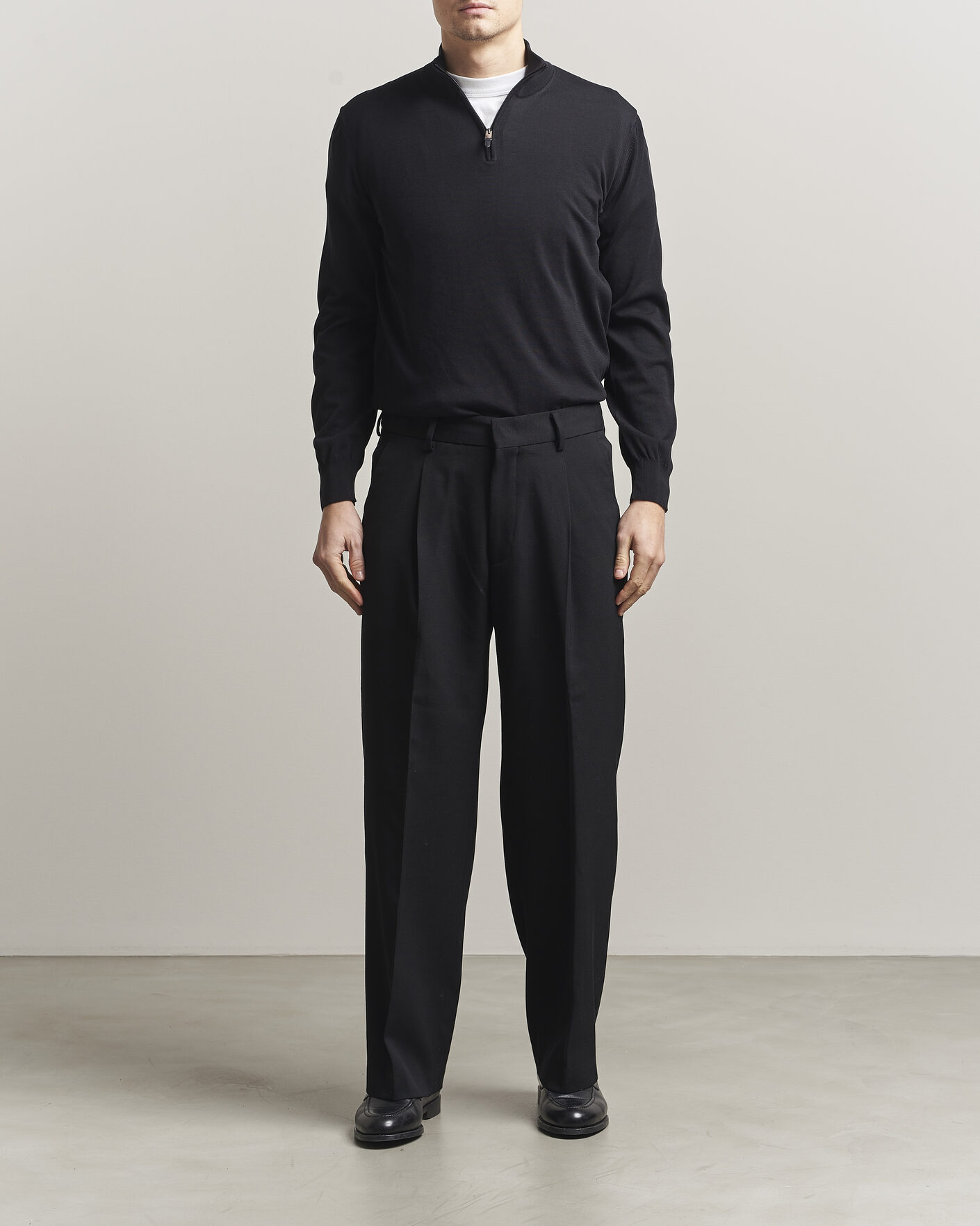Herren | Pullover | Canali | Cotton Half Zip Black