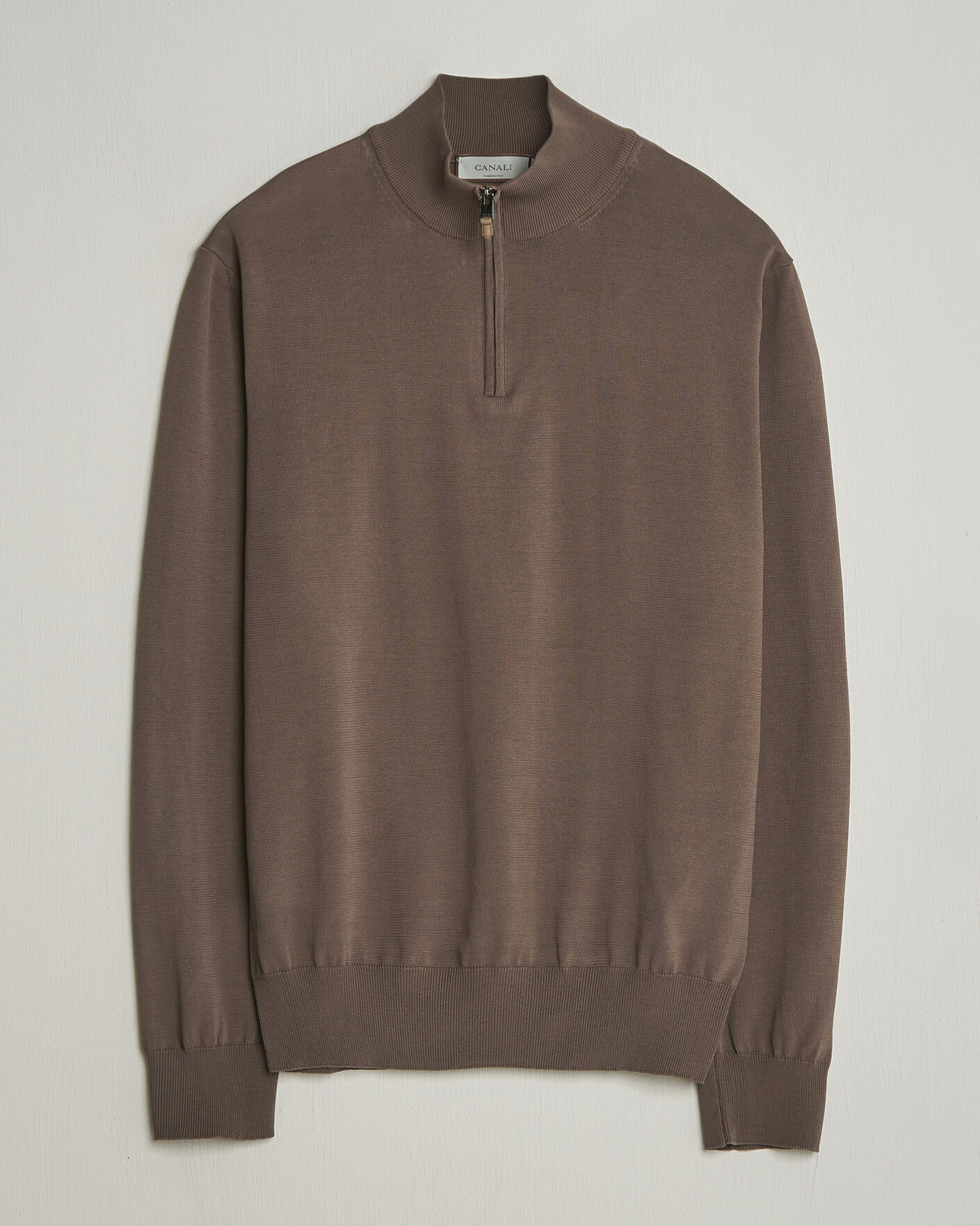 Herren | Pullover | Canali | Cotton Half Zip Brown