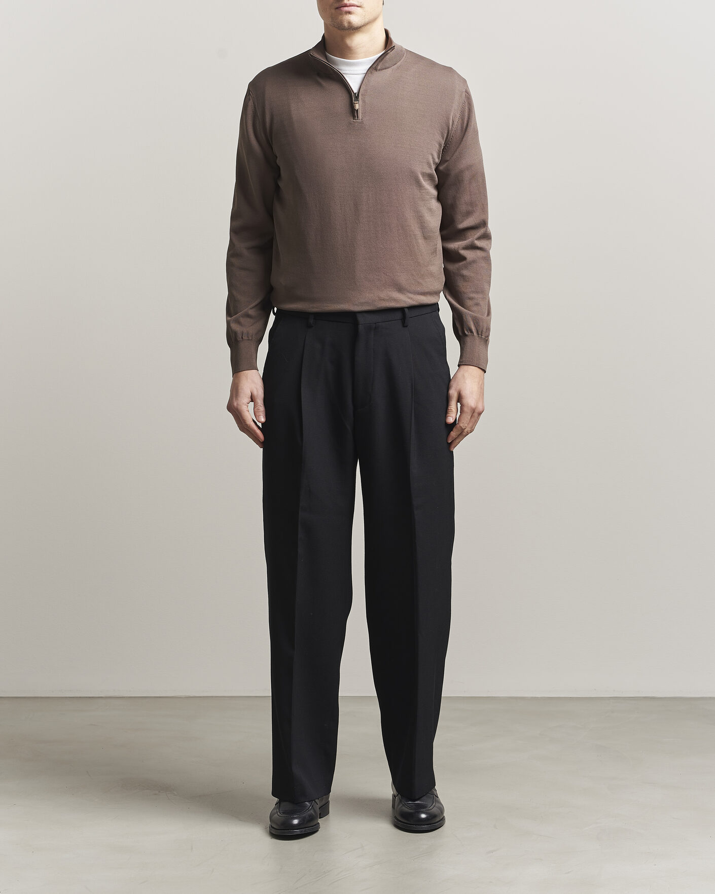 Herren | Pullover | Canali | Cotton Half Zip Brown