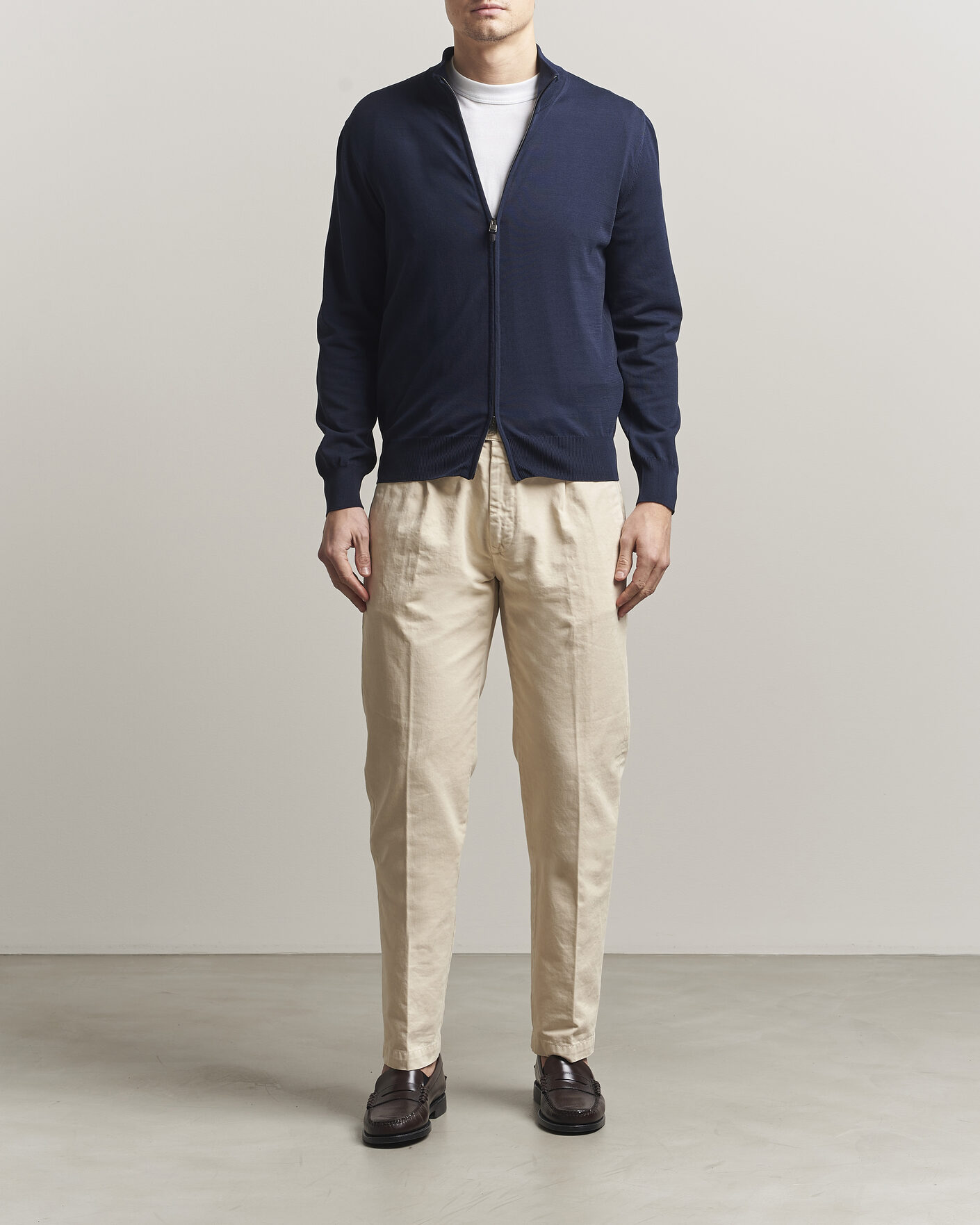 Herren | Pullover | Canali | Cotton Full Zip Navy