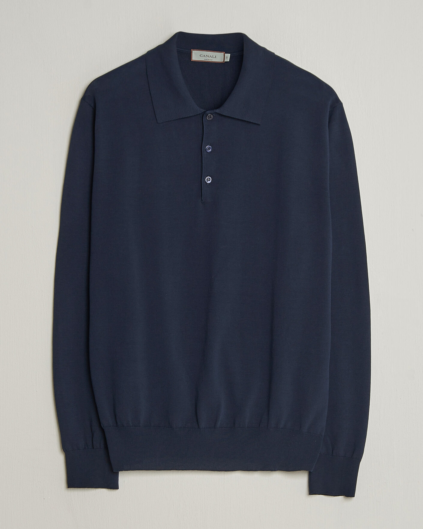 Herren | Pullover | Canali | Cotton Long Sleeve Polo Navy