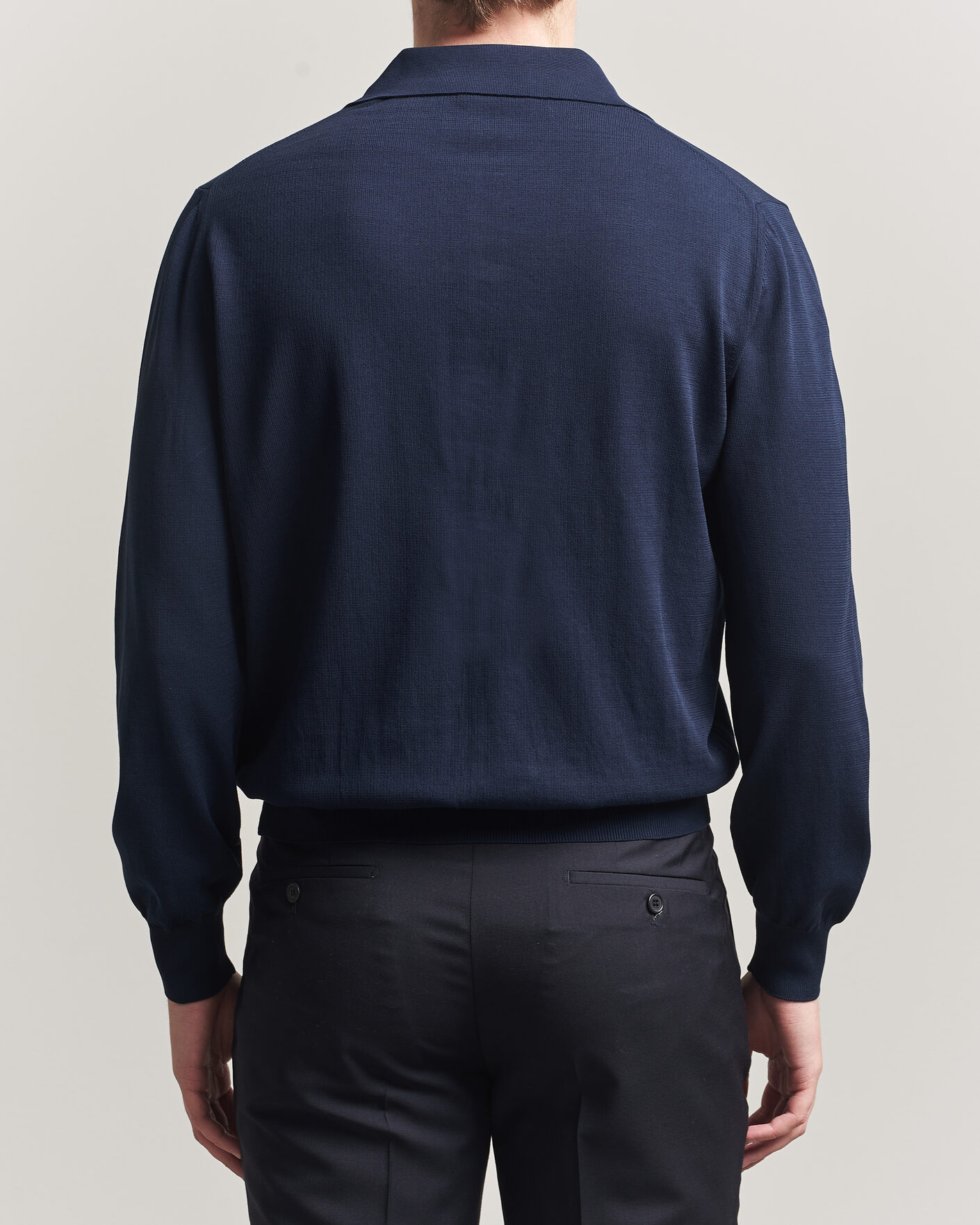 Herren | Pullover | Canali | Cotton Long Sleeve Polo Navy