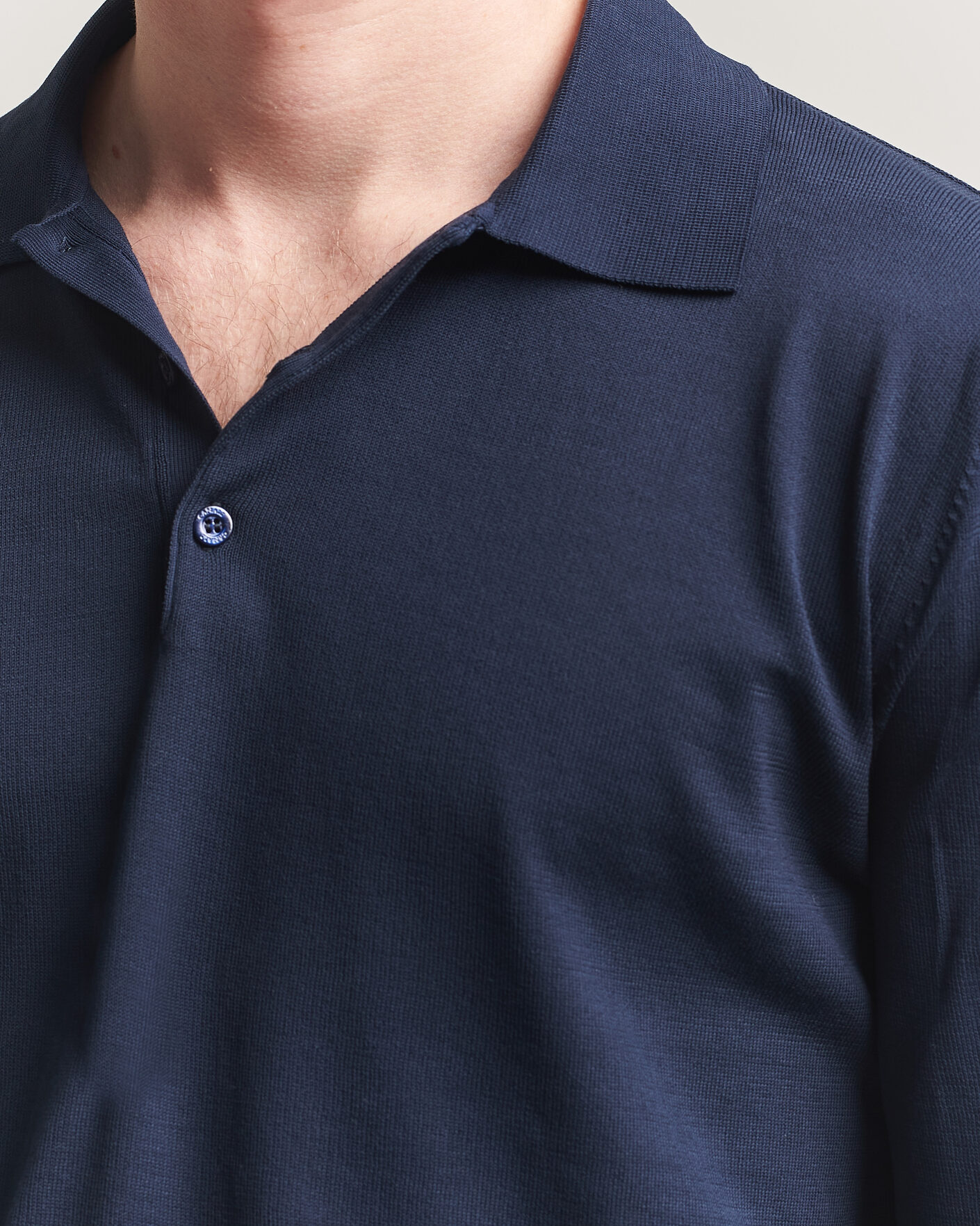 Herren | Pullover | Canali | Cotton Long Sleeve Polo Navy