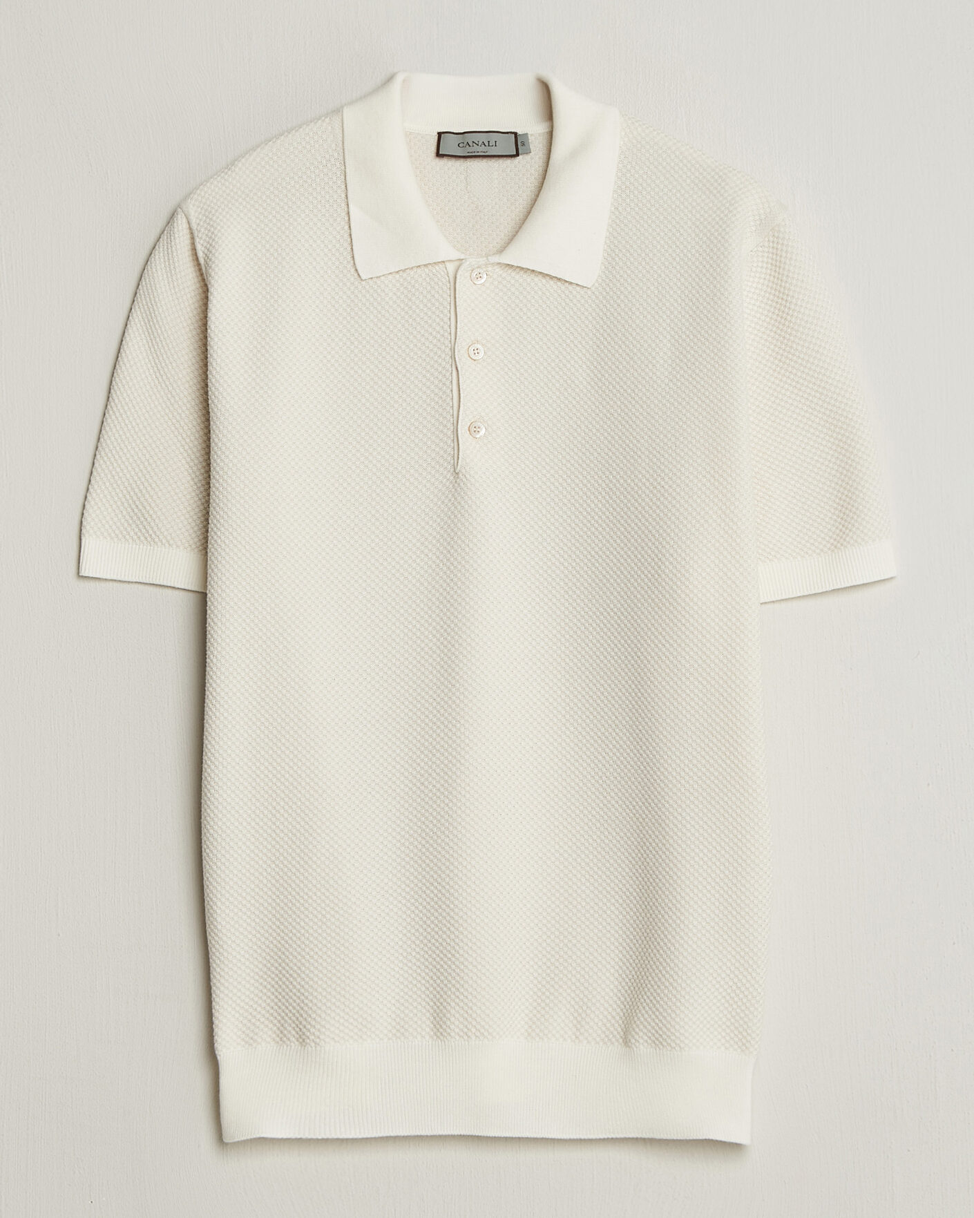 Herren | Poloshirts | Canali | Textured Knit Short Sleeve Polo Off White