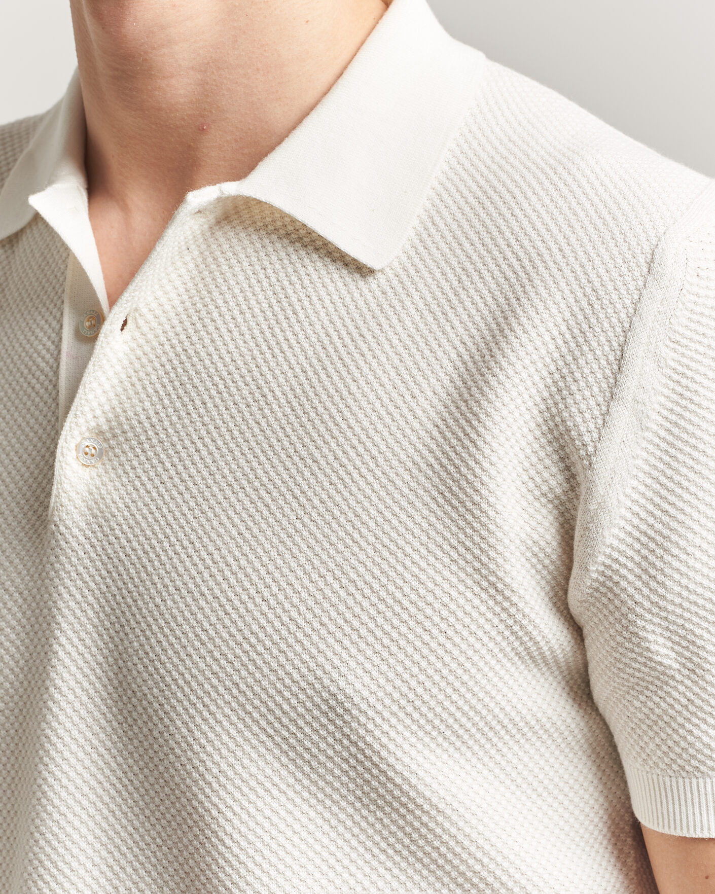 Herren | Poloshirts | Canali | Textured Knit Short Sleeve Polo Off White