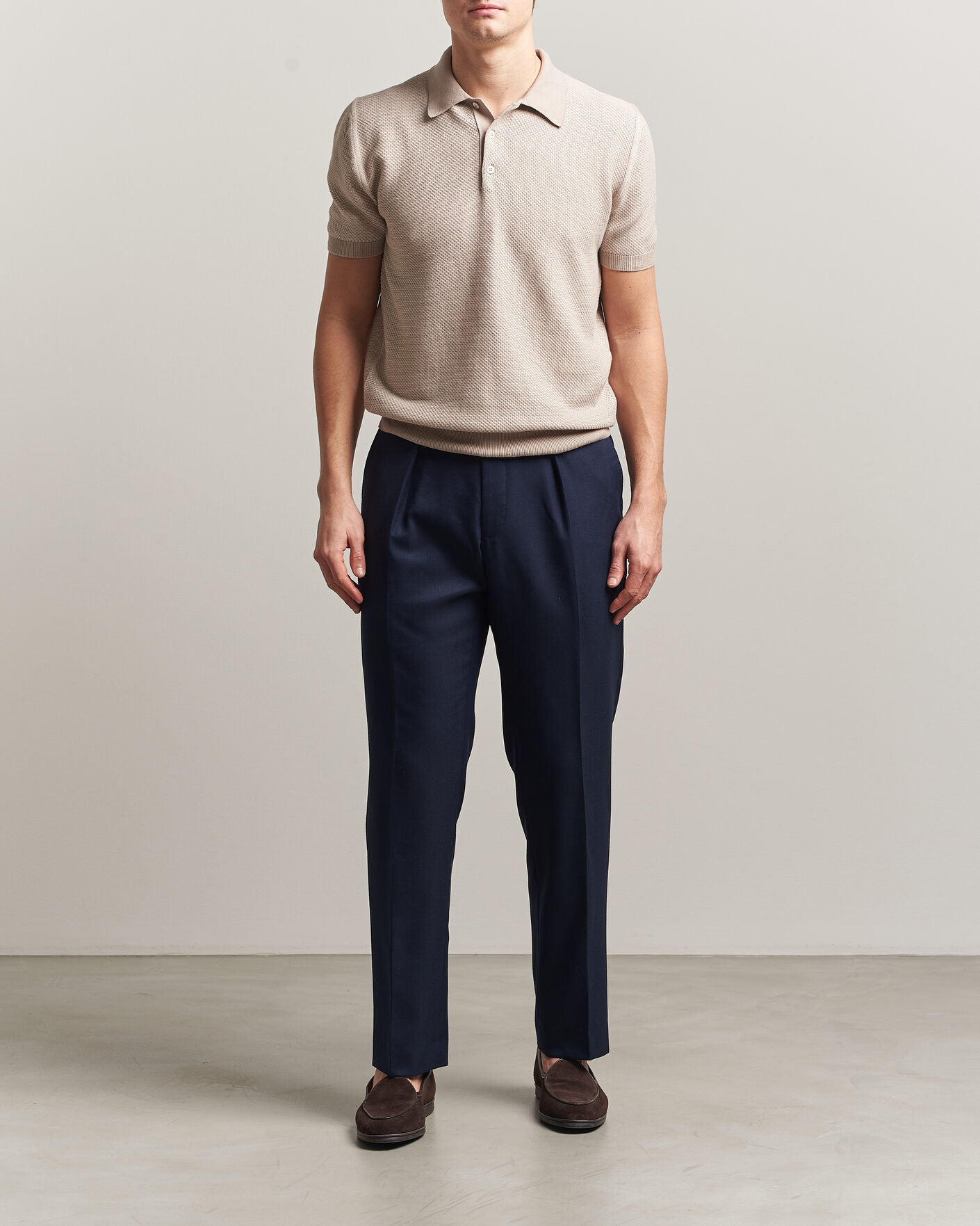Herren | Poloshirts | Canali | Textured Knit Short Sleeve Polo Light Beige