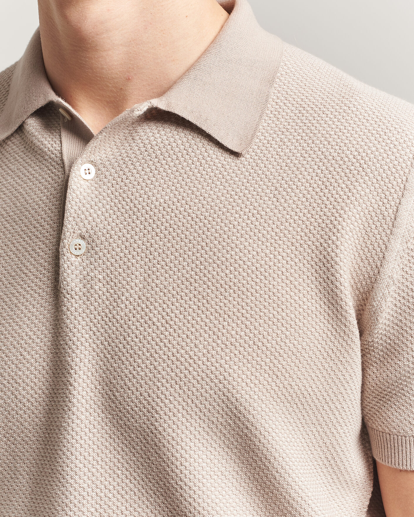 Herren | Poloshirts | Canali | Textured Knit Short Sleeve Polo Light Beige