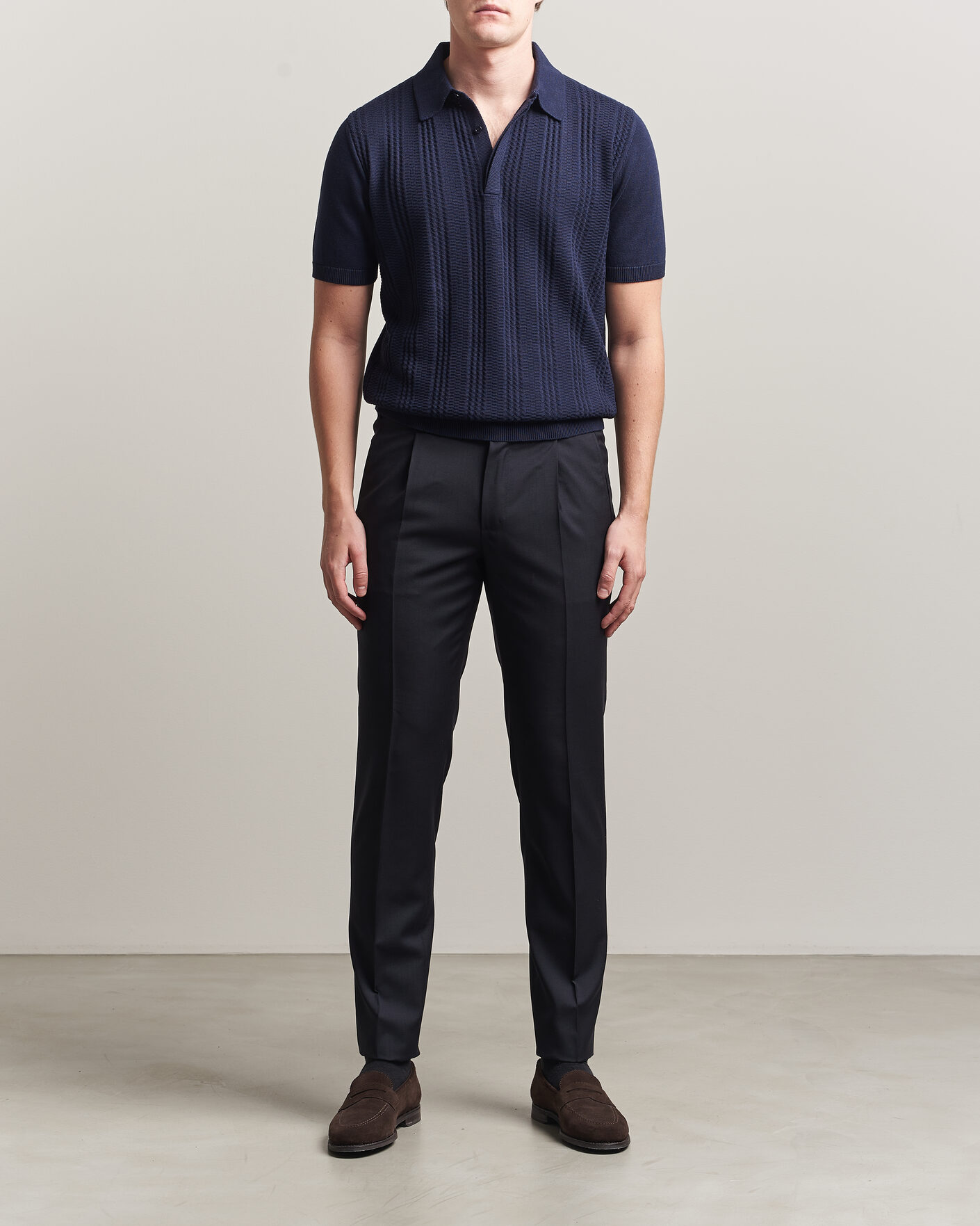 Herren | Poloshirts | Canali | Jacquard Short Sleeve Polo Navy