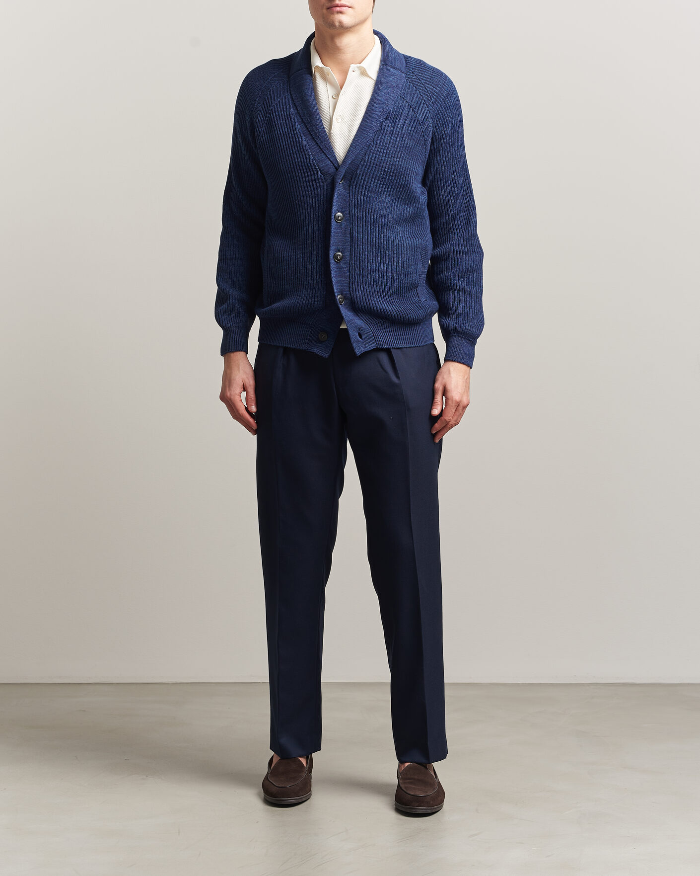 Herren | Pullover | Canali | Rib Knit Shawl Cardigan Navy