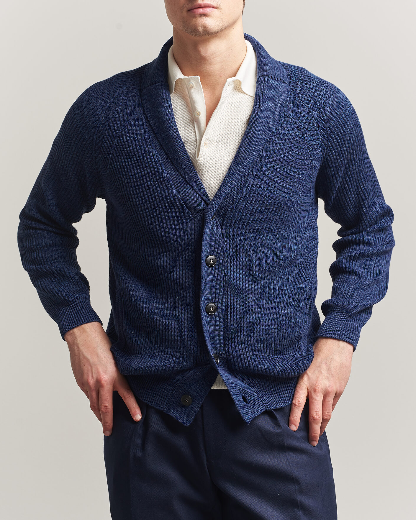 Herren | Pullover | Canali | Rib Knit Shawl Cardigan Navy