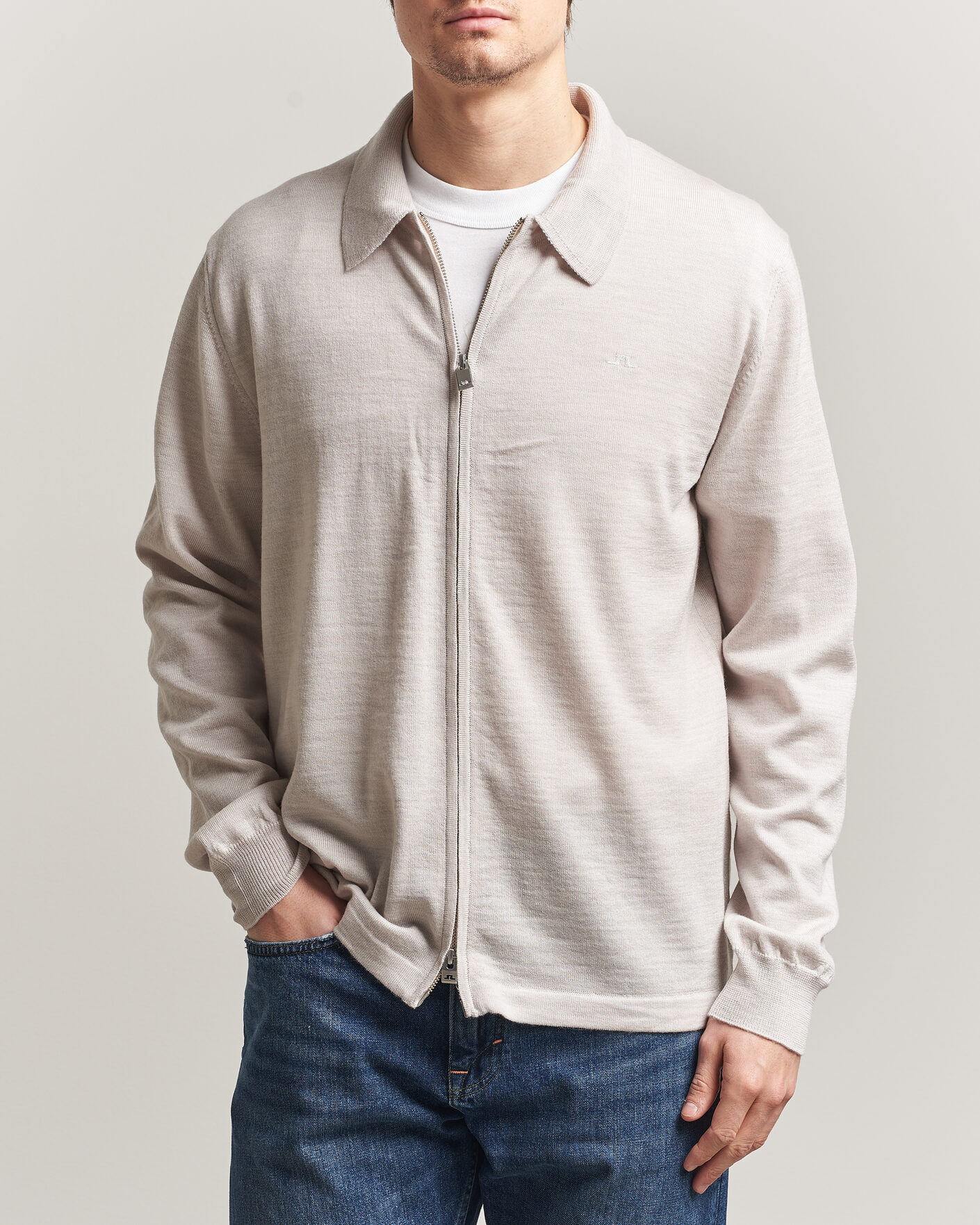 Herren | Pullover | J.Lindeberg | Kaleb Merino Cardigan Moonbeam Melange