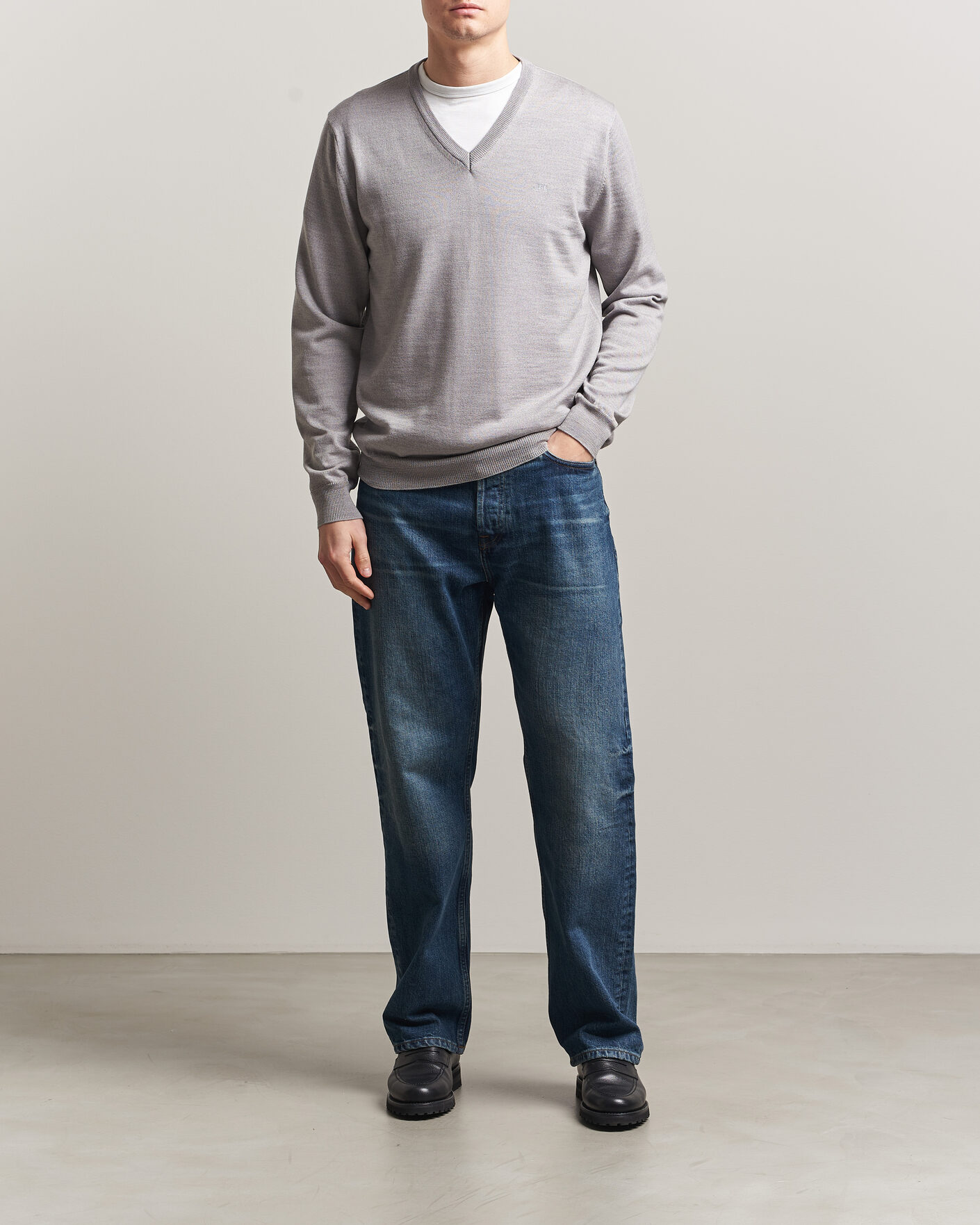 Herren | Pullover | J.Lindeberg | Lymann Merino V-Neck Pullover Light Grey Melange