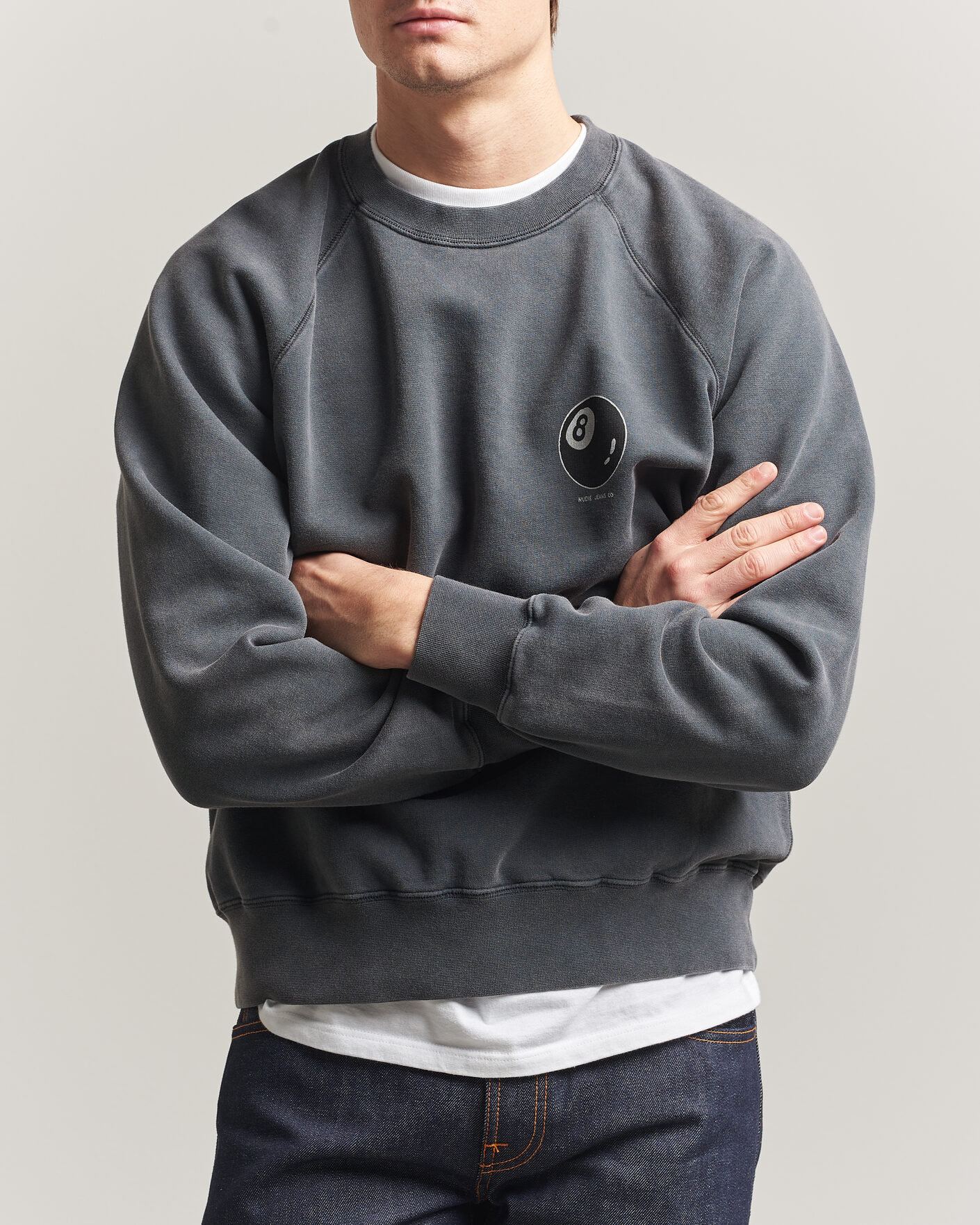 Herren | Pullover | Nudie Jeans | Palle Printed Crew Neck Sweatshirt Antracite