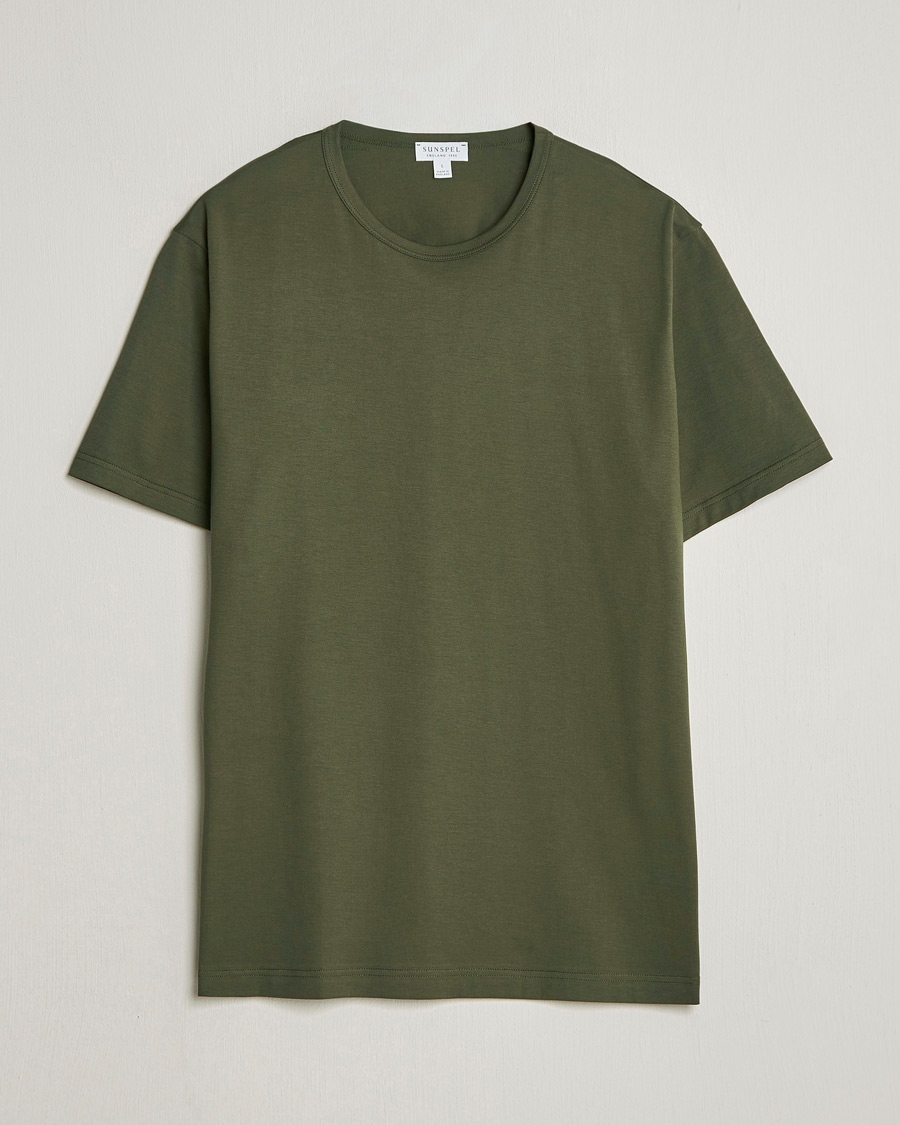 Herren | T-Shirts | Sunspel | Crew Neck Q82 Cotton T-Shirt Deep Olive