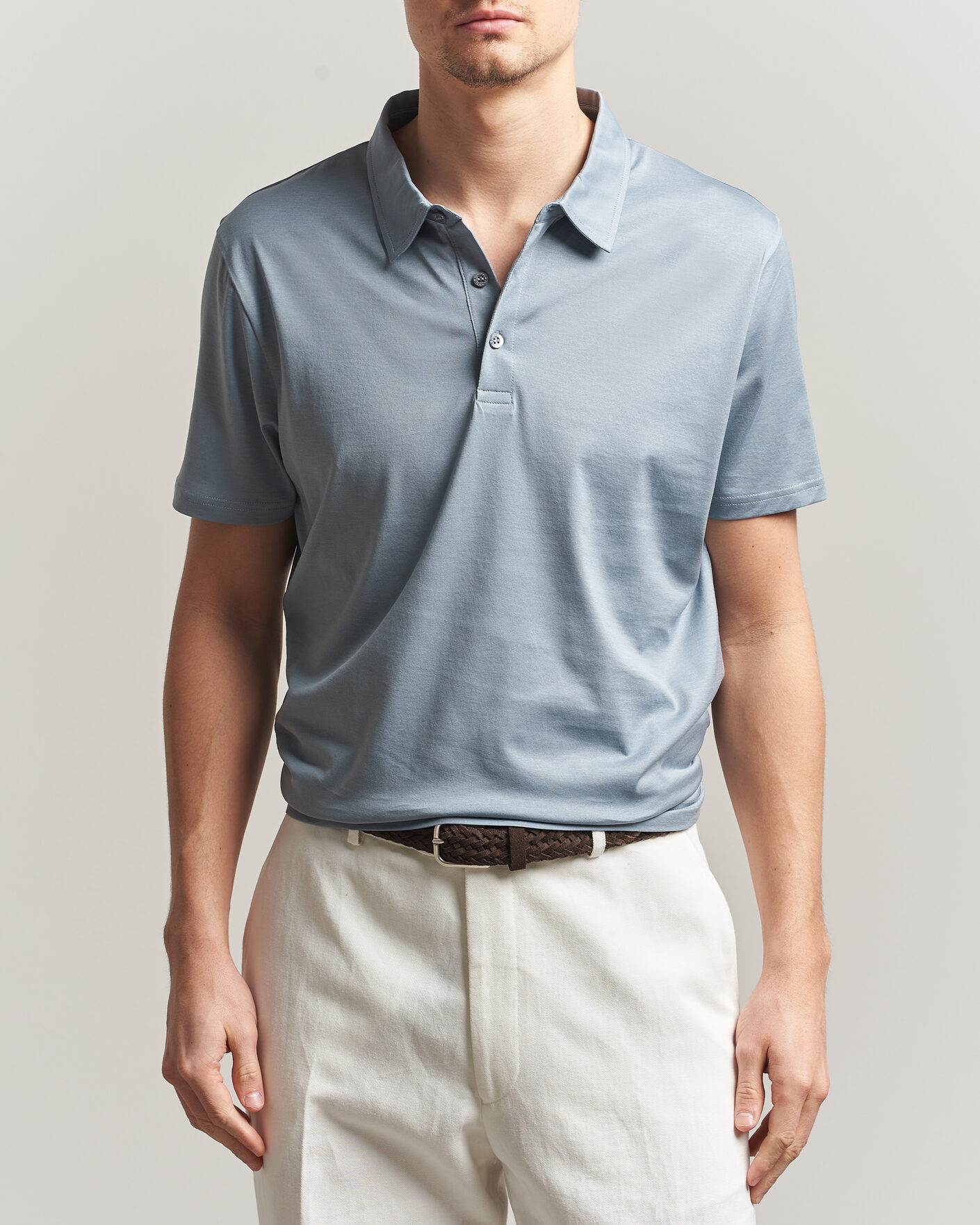 Herren | Poloshirts | Sunspel | Cotton Jersey Polo Stone Blue