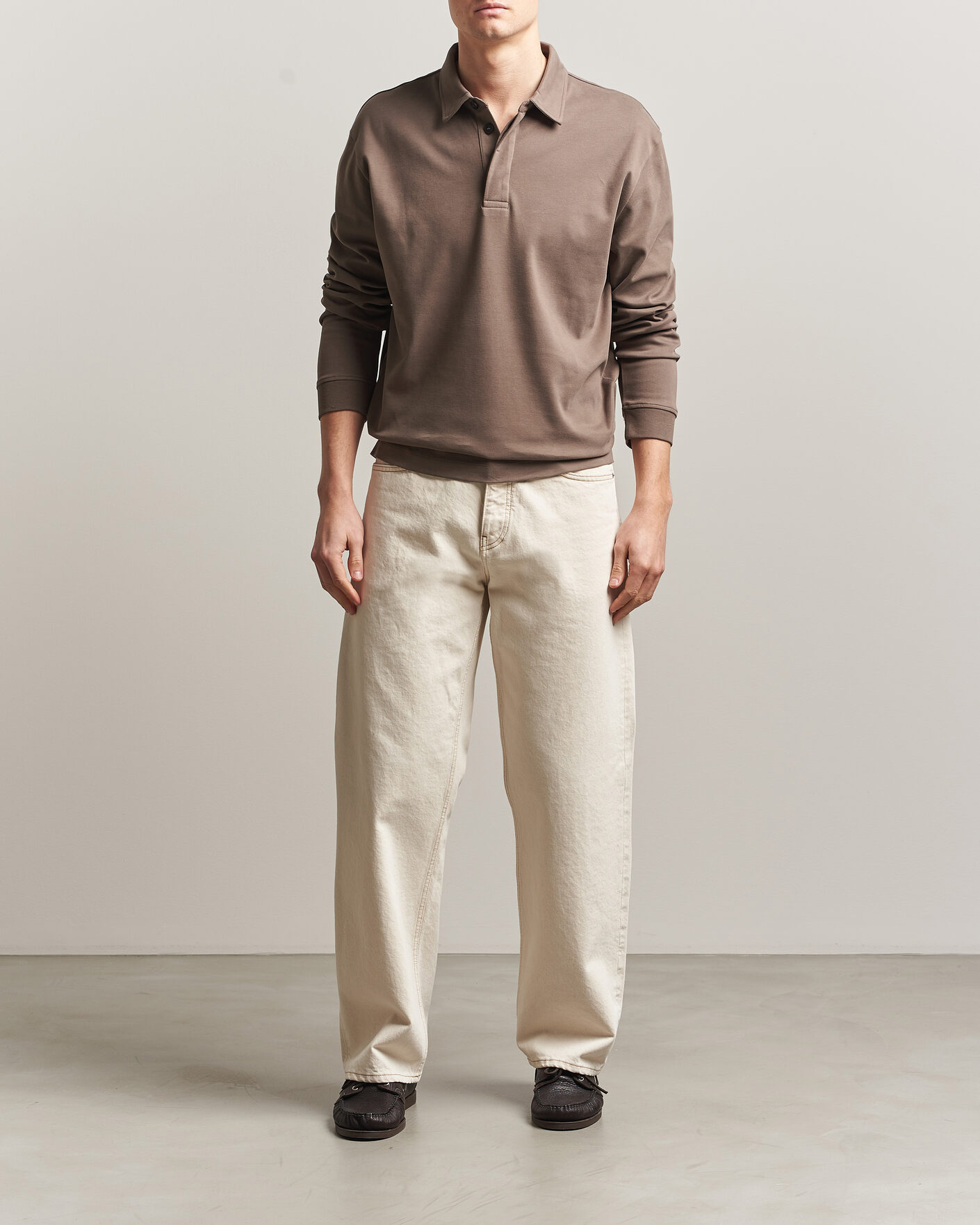 Herren | Poloshirts | Sunspel | Heavy Weight Supima Cotton Long Sleeve Polo Dark Cedar