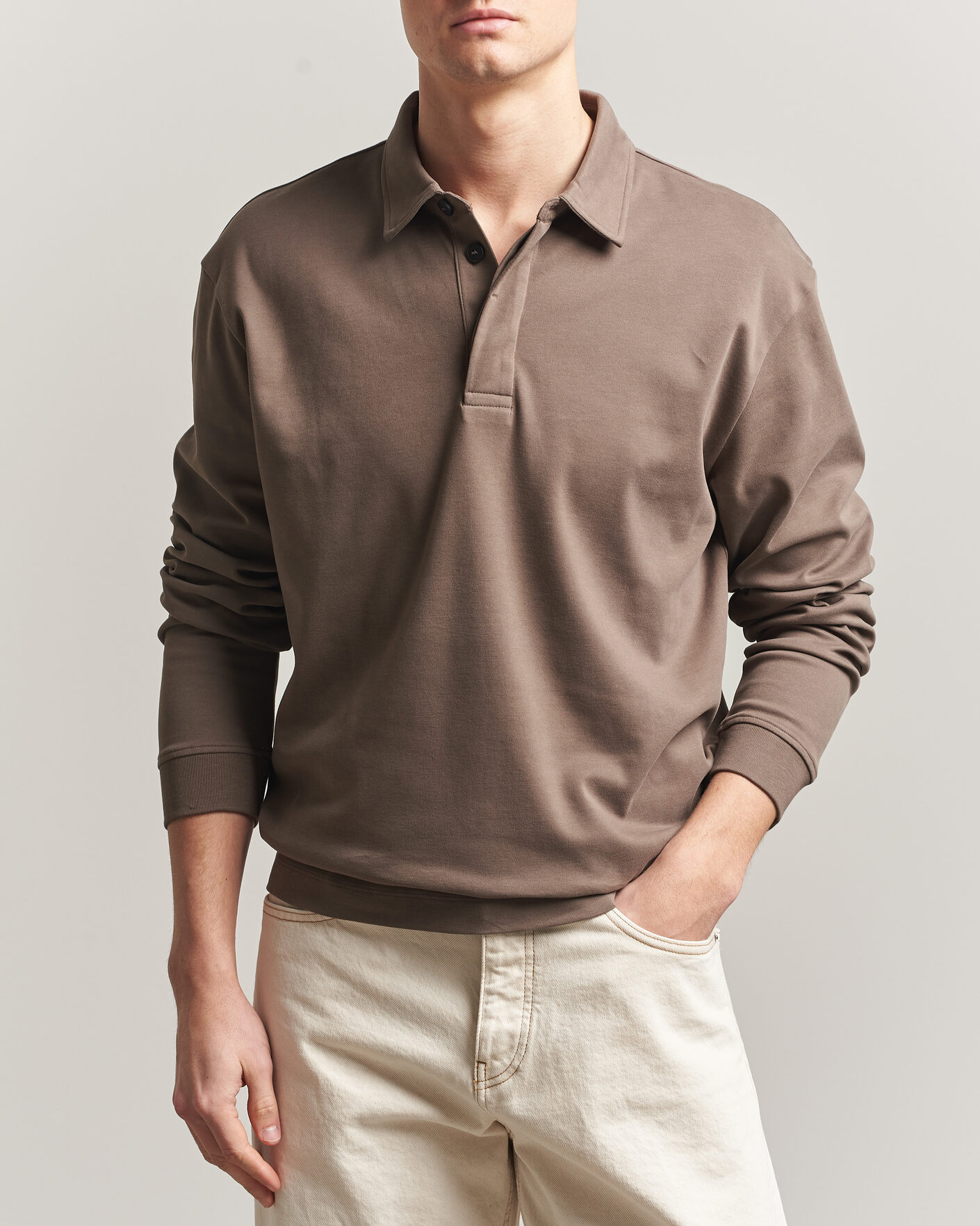 Herren | Poloshirts | Sunspel | Heavy Weight Supima Cotton Long Sleeve Polo Dark Cedar