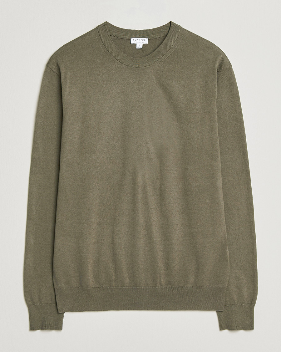 Herren | Pullover | Sunspel | Lightweight Knitted Cotton Crew Khaki