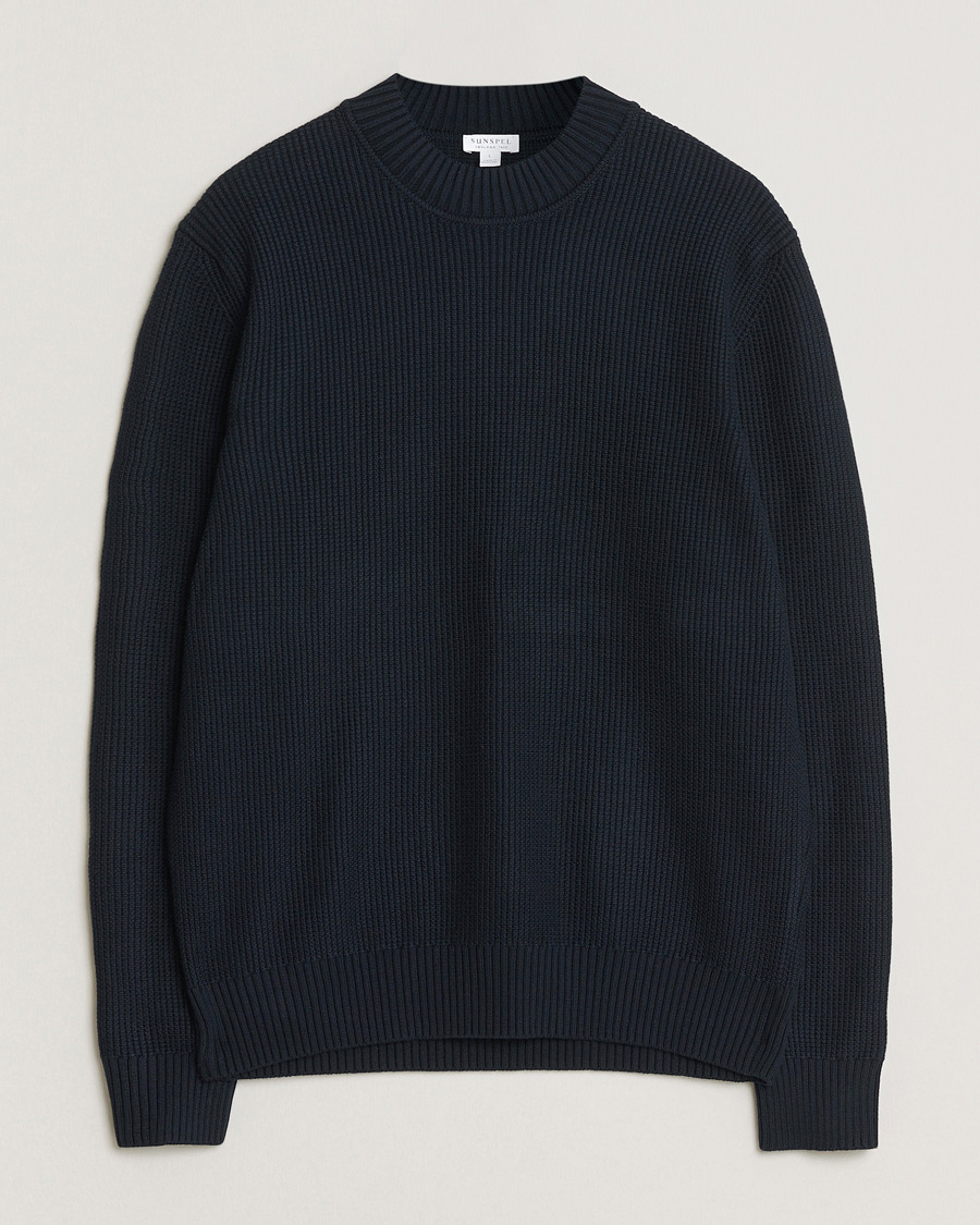 Herren | Pullover | Sunspel | Cotton Stitch Mock Neck Navy