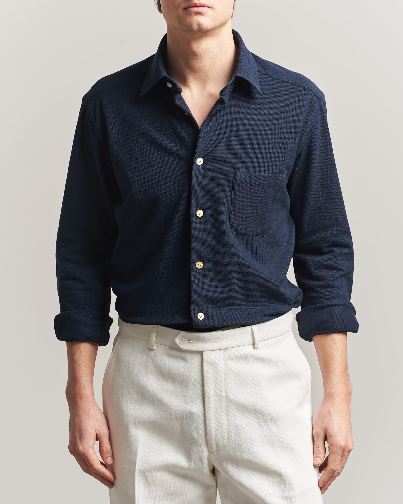 Herren | Hemden | Kiton | Jersey Piquet Shirt Navy