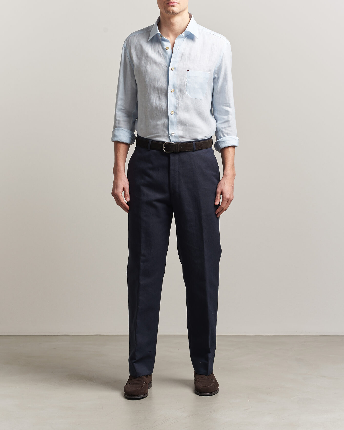 Herren | Hemden | Kiton | Linen Sport Shirt Light Blue