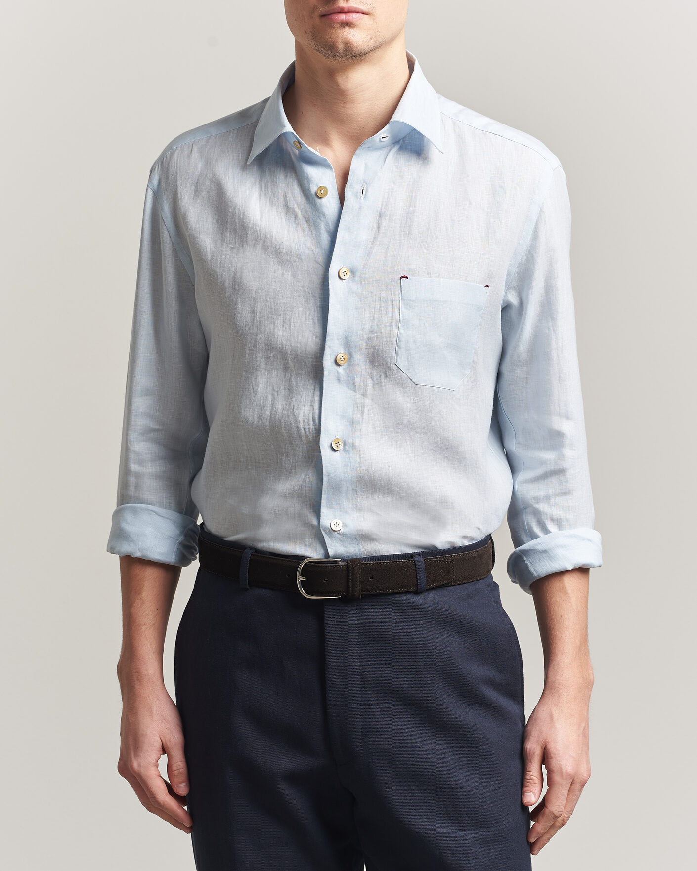 Herren | Hemden | Kiton | Linen Sport Shirt Light Blue