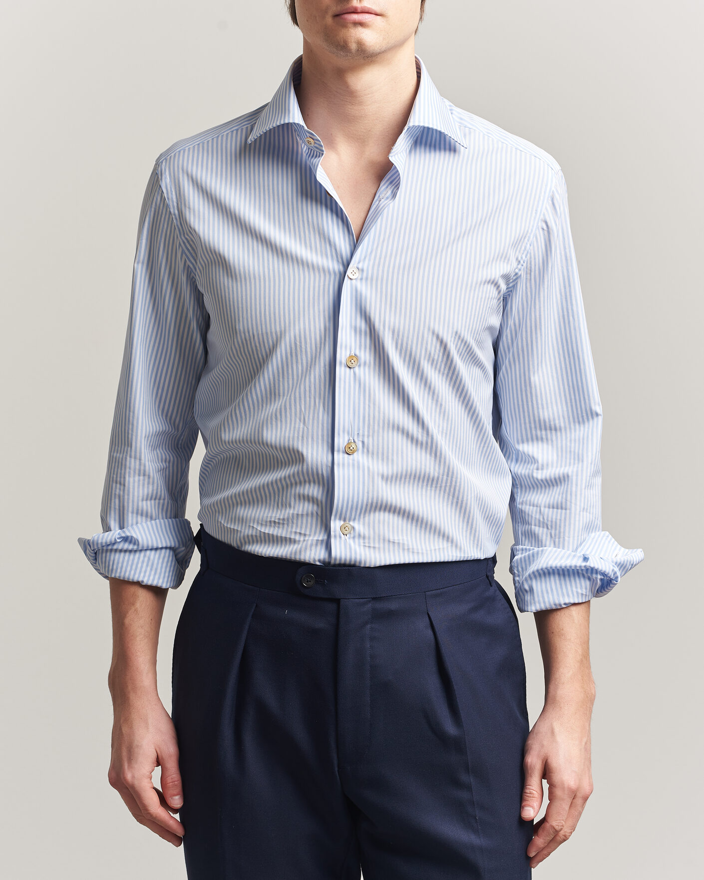 Herren | Hemden | Kiton | Slim Fit Dress Shirt Light Blue Stripe