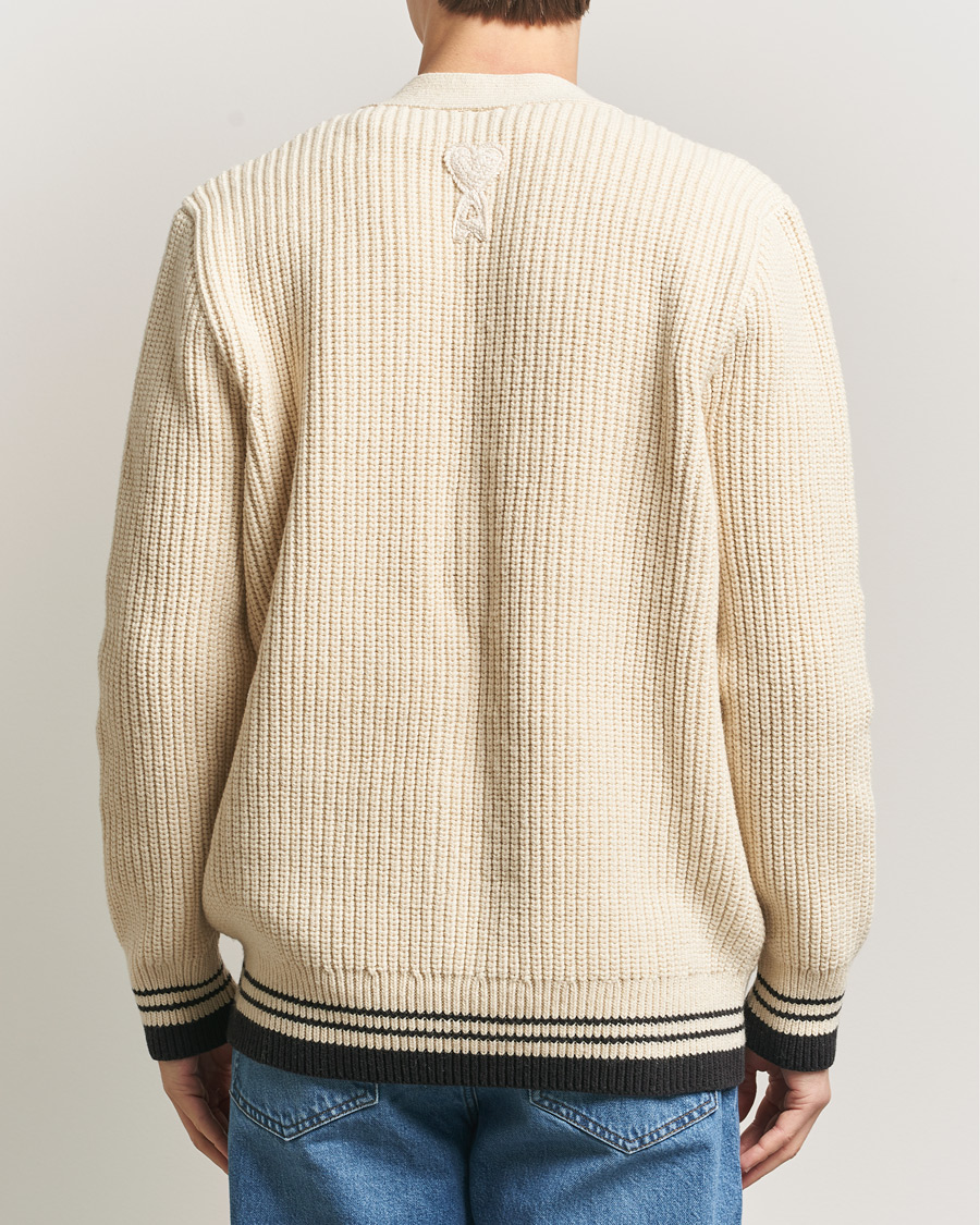 Herren | Pullover | AMI | Wool/Cotton Ribbed Cardigan Creme