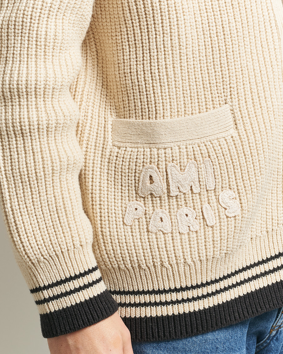 Herren | Pullover | AMI | Wool/Cotton Ribbed Cardigan Creme