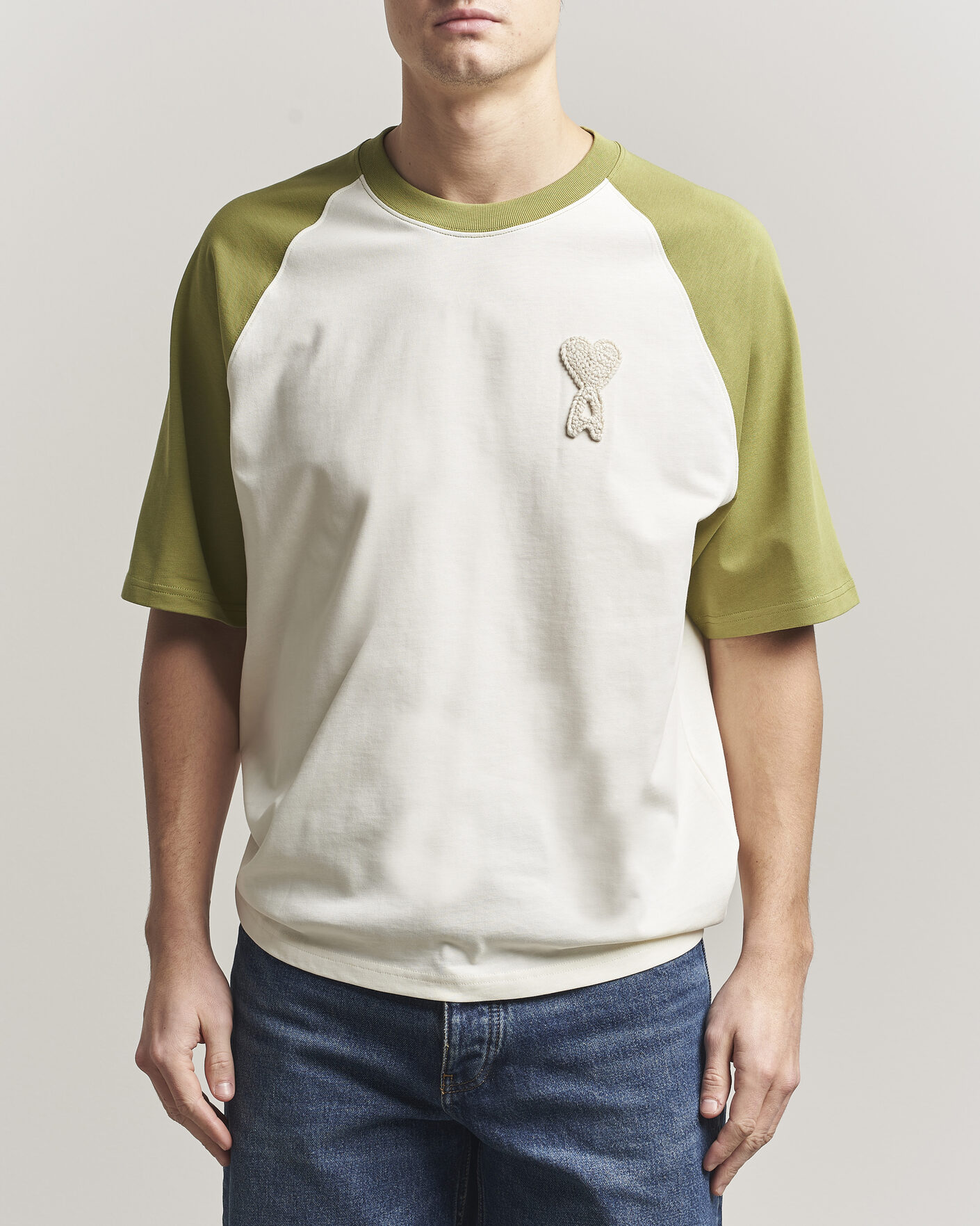 Herren | T-Shirts | AMI | Knitted Heart Logo T-Shirt Creme/Matcha