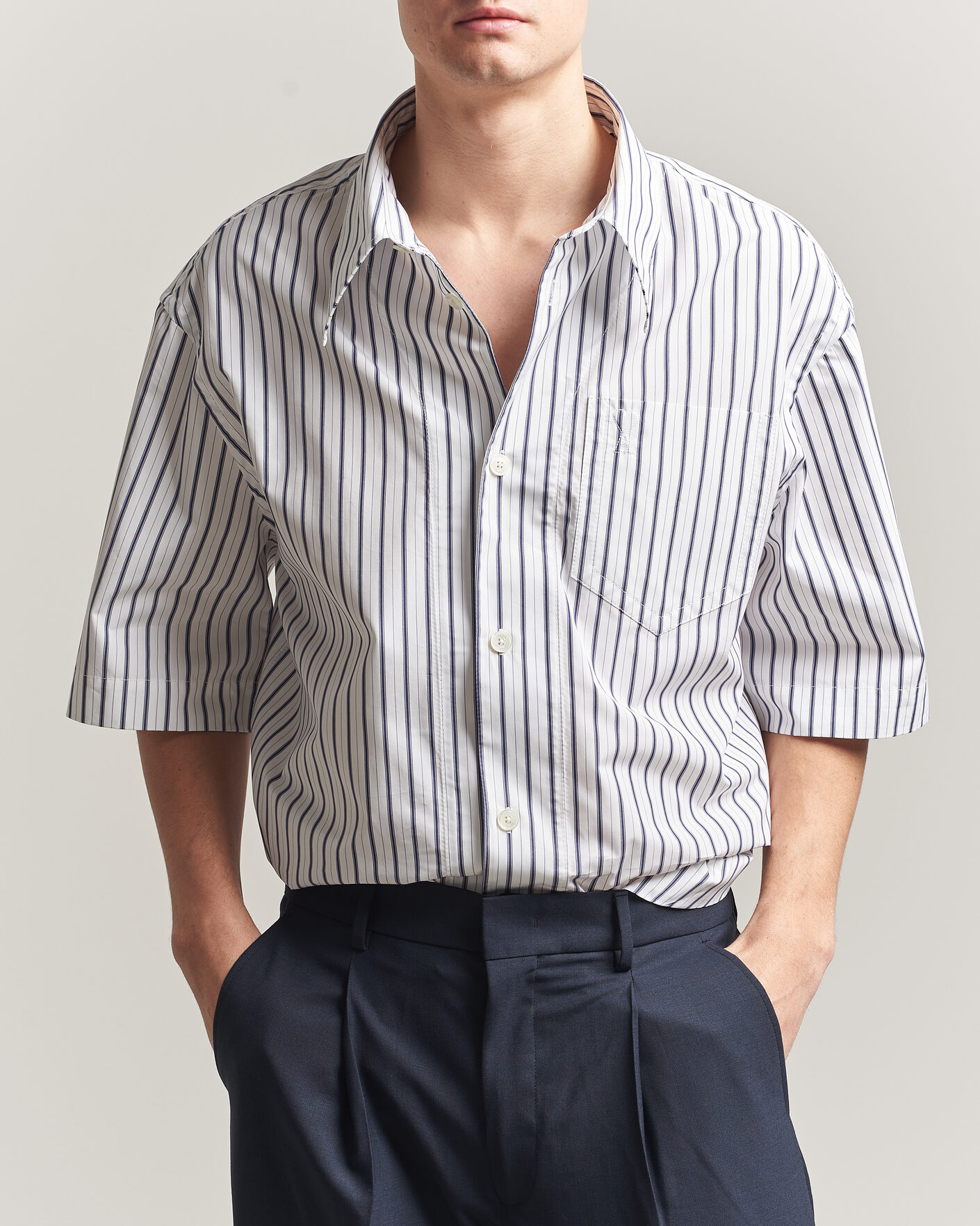 Herren | Hemden | AMI | Short Sleeve Camp Collar Shirt White/Blue