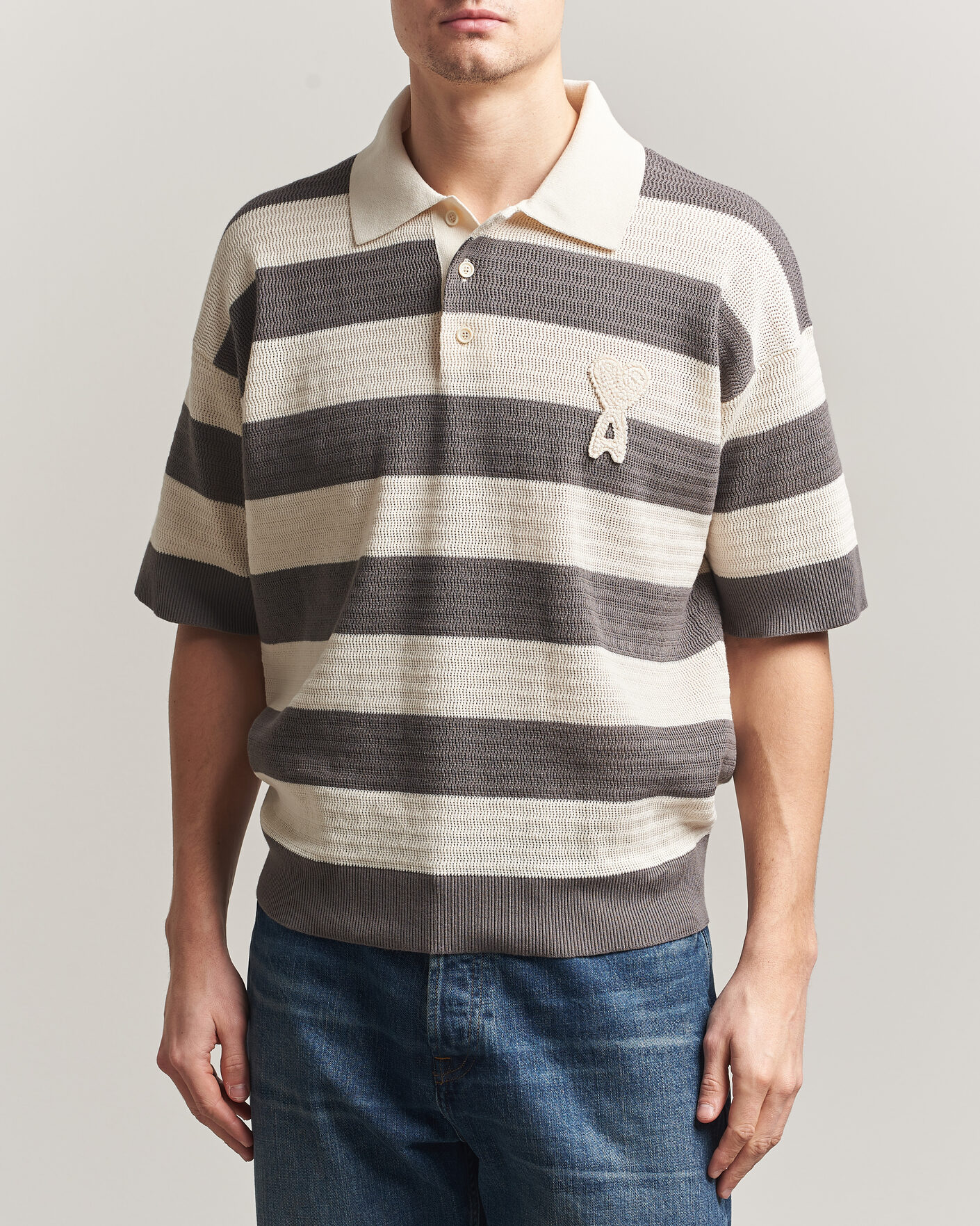 Herren | Poloshirts | AMI | Striped Polo White/Grey