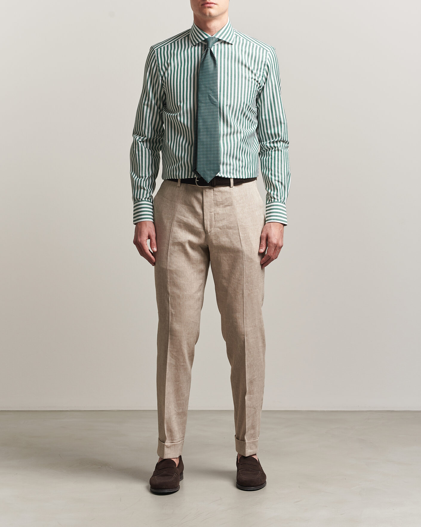 Herren | Hemden | 100Hands | Cotton/Linen Bengal Stripe Shirt Green