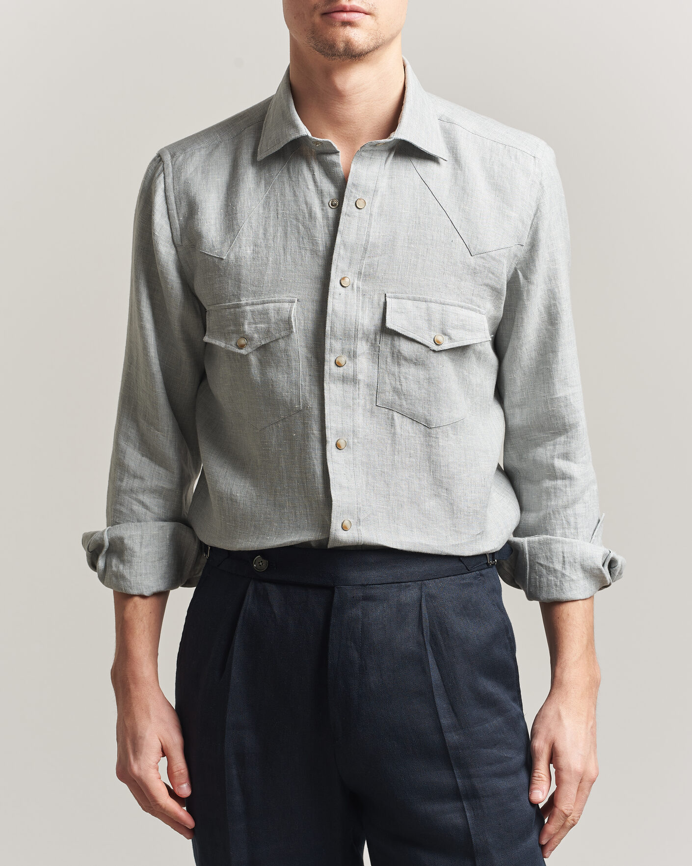 Herren | Hemden | 100Hands | Two Pocket Western Linen Shirt Mint Green