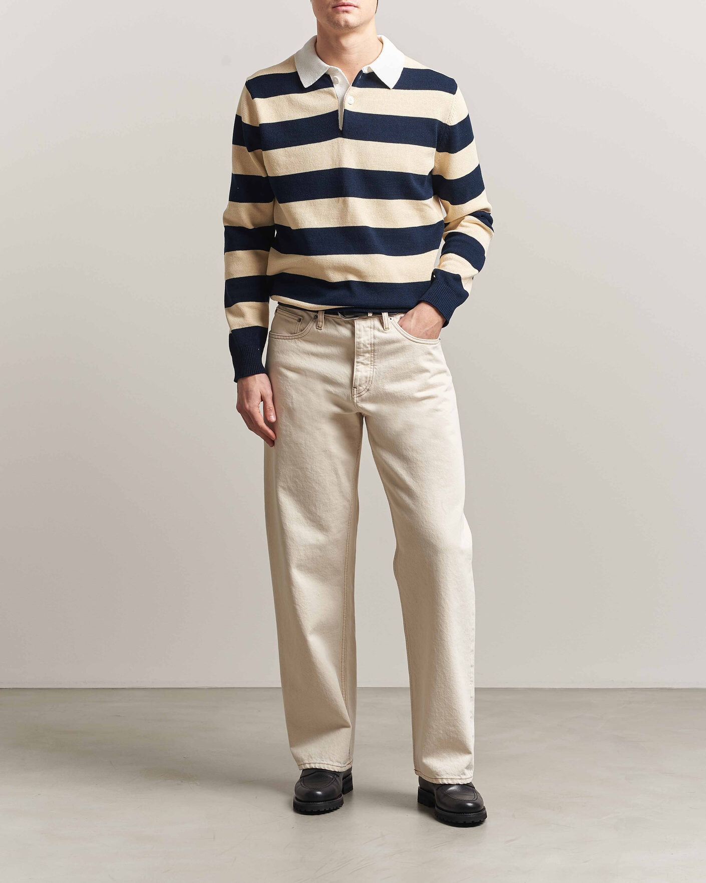 Herren | Pullover | Aspesi | Long Sleeve Knitted Polo Navy/Ecru