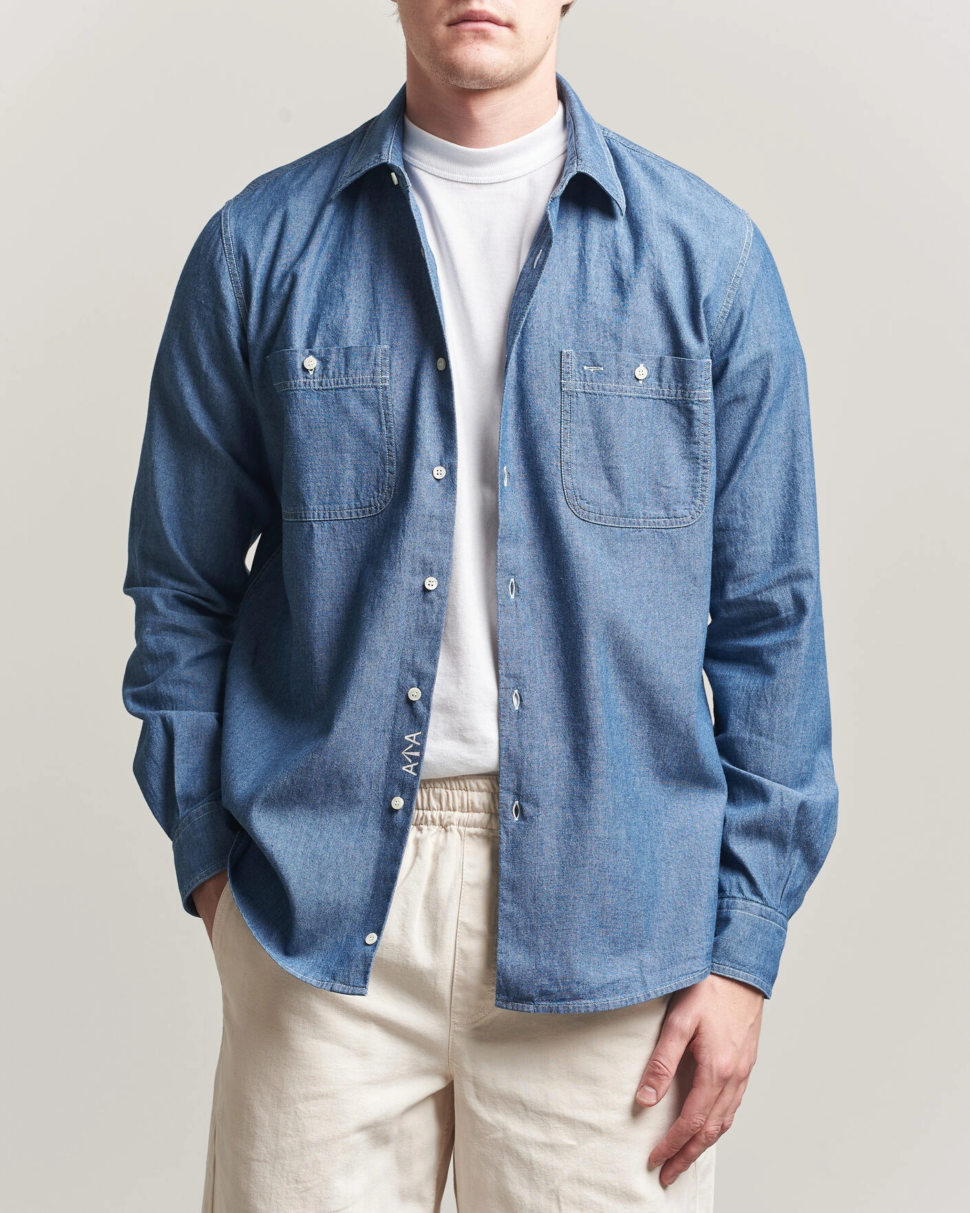 Herren | Hemden | Aspesi | Chambray Work Shirt Medium Blue