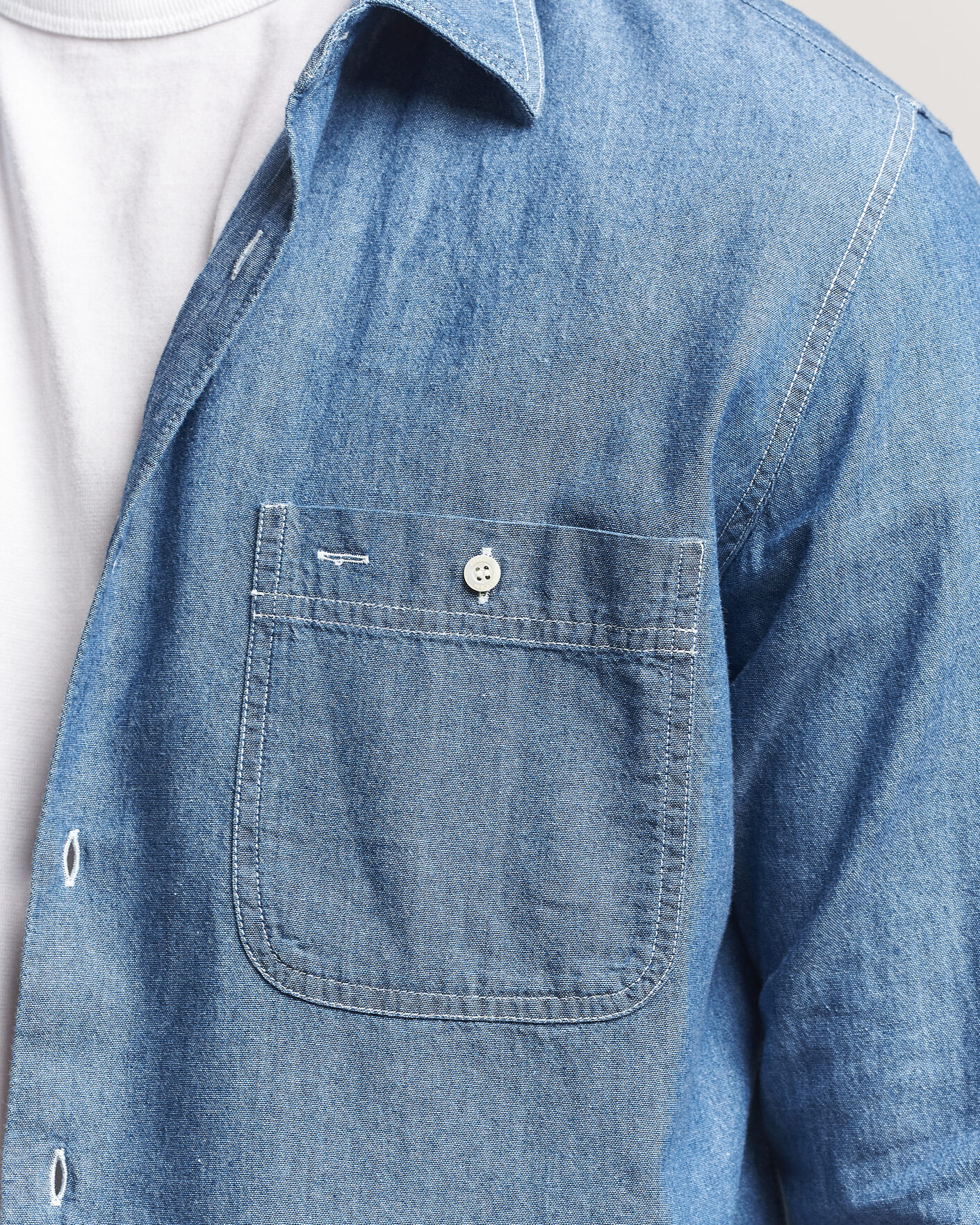 Herren | Hemden | Aspesi | Chambray Work Shirt Medium Blue