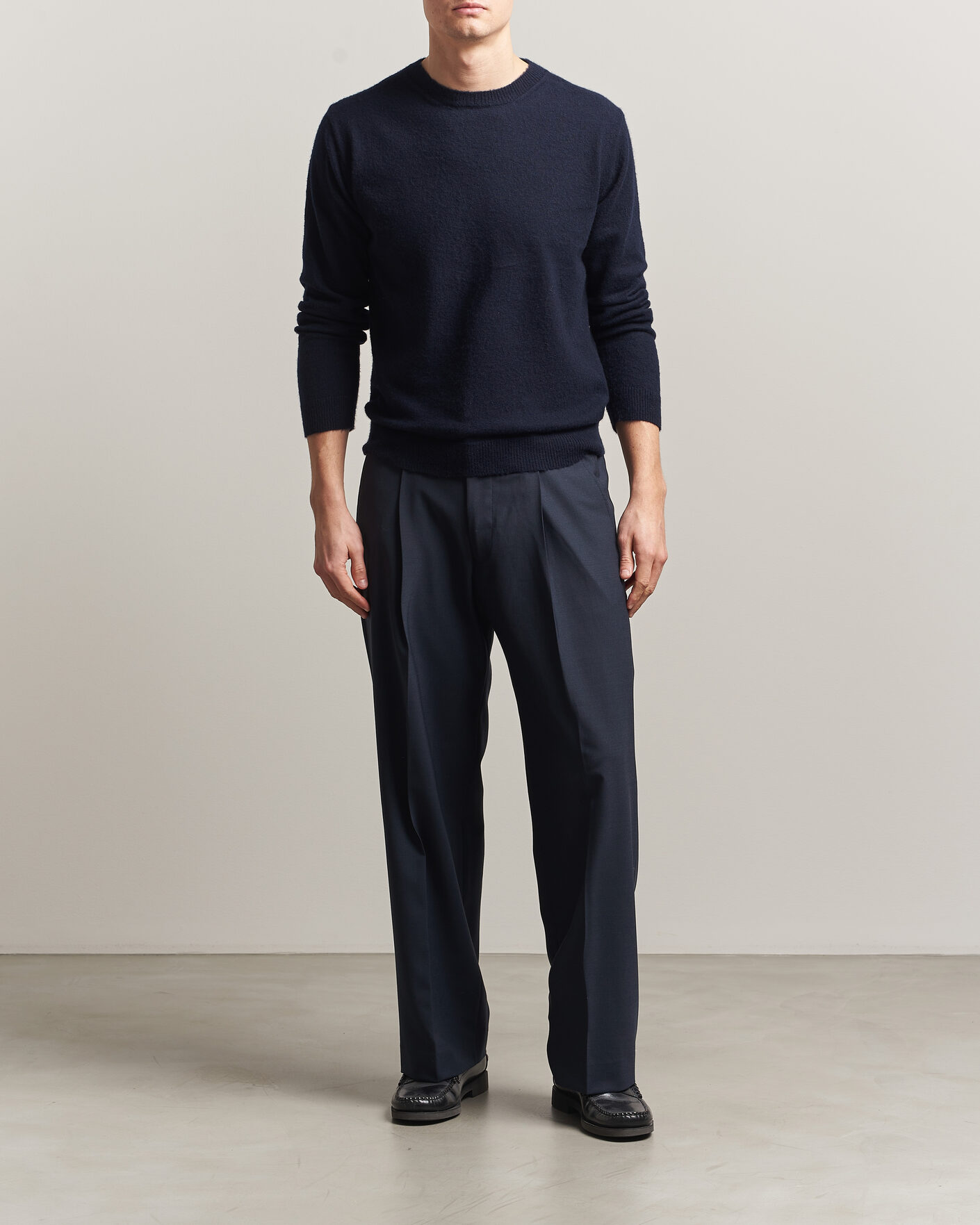 Herren | Pullover | Auralee | Brushed Cashmere/Cotton Crew Neck Navy